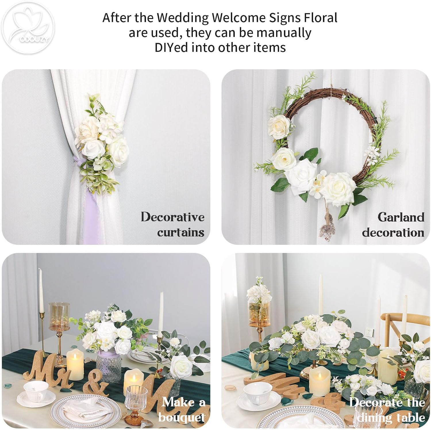 White Artificial Wedding Arch Flowers Set of 2 for Welcome Ceremony