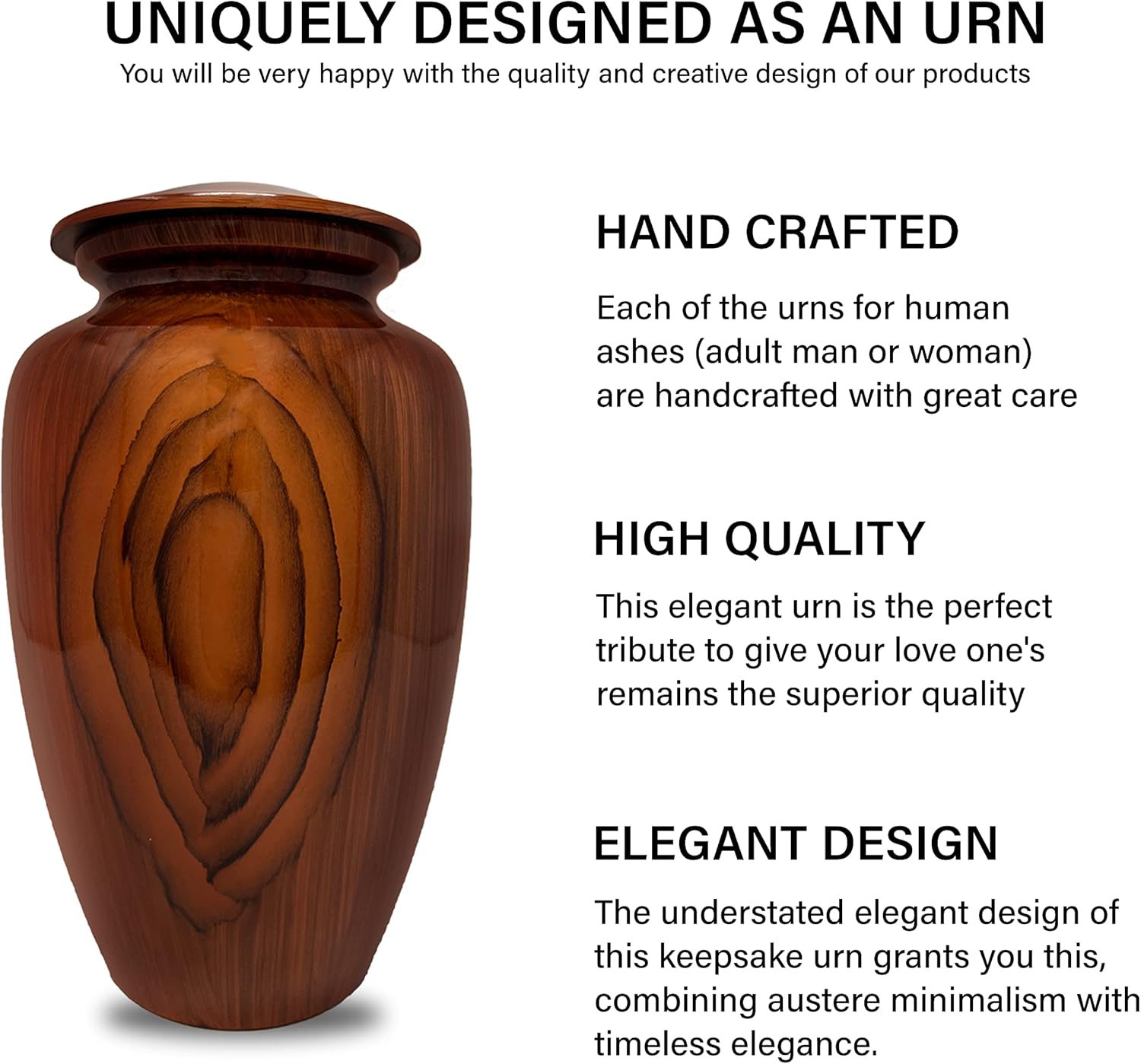 Smartchoice Cremation Urn for Human Ashes - Elegant Chestnut Brown Handcrafted Urn