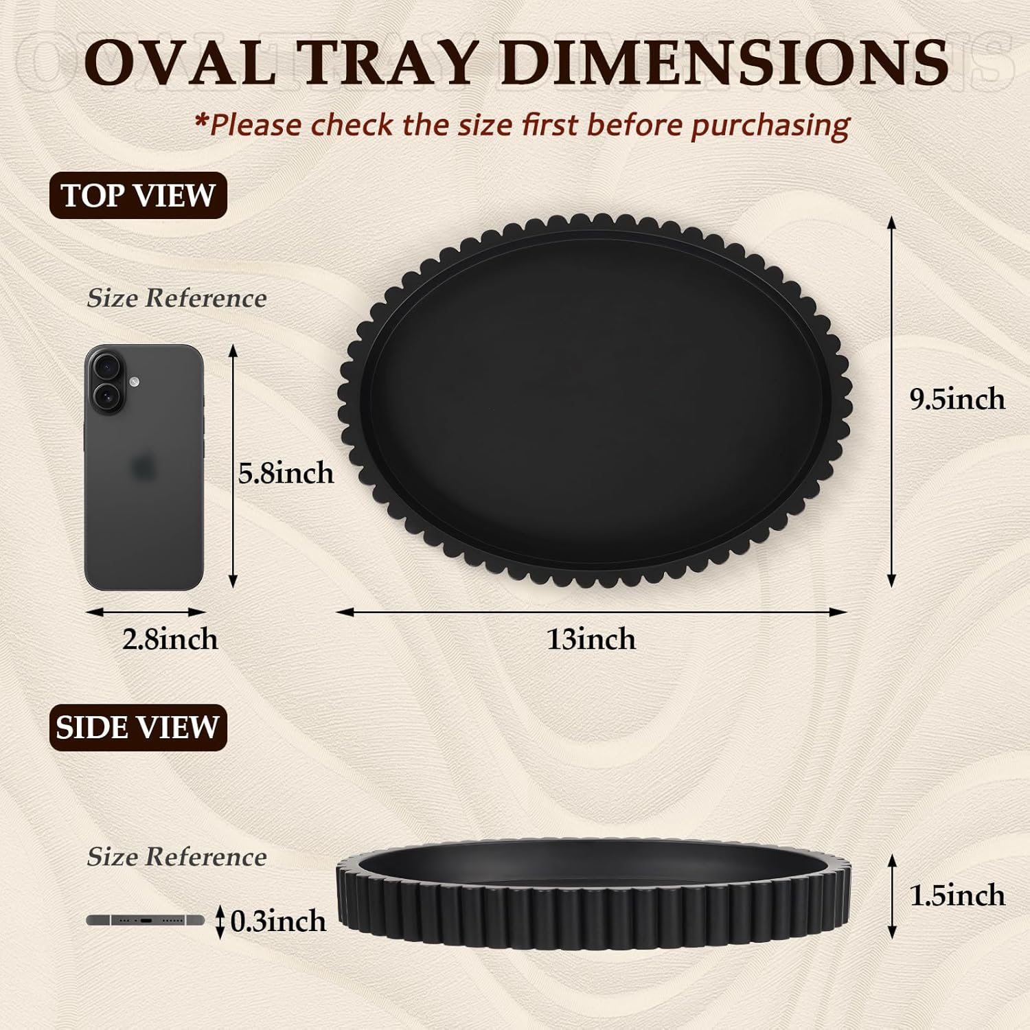 Oval Black Concrete Coffee Table Tray 13 Inches