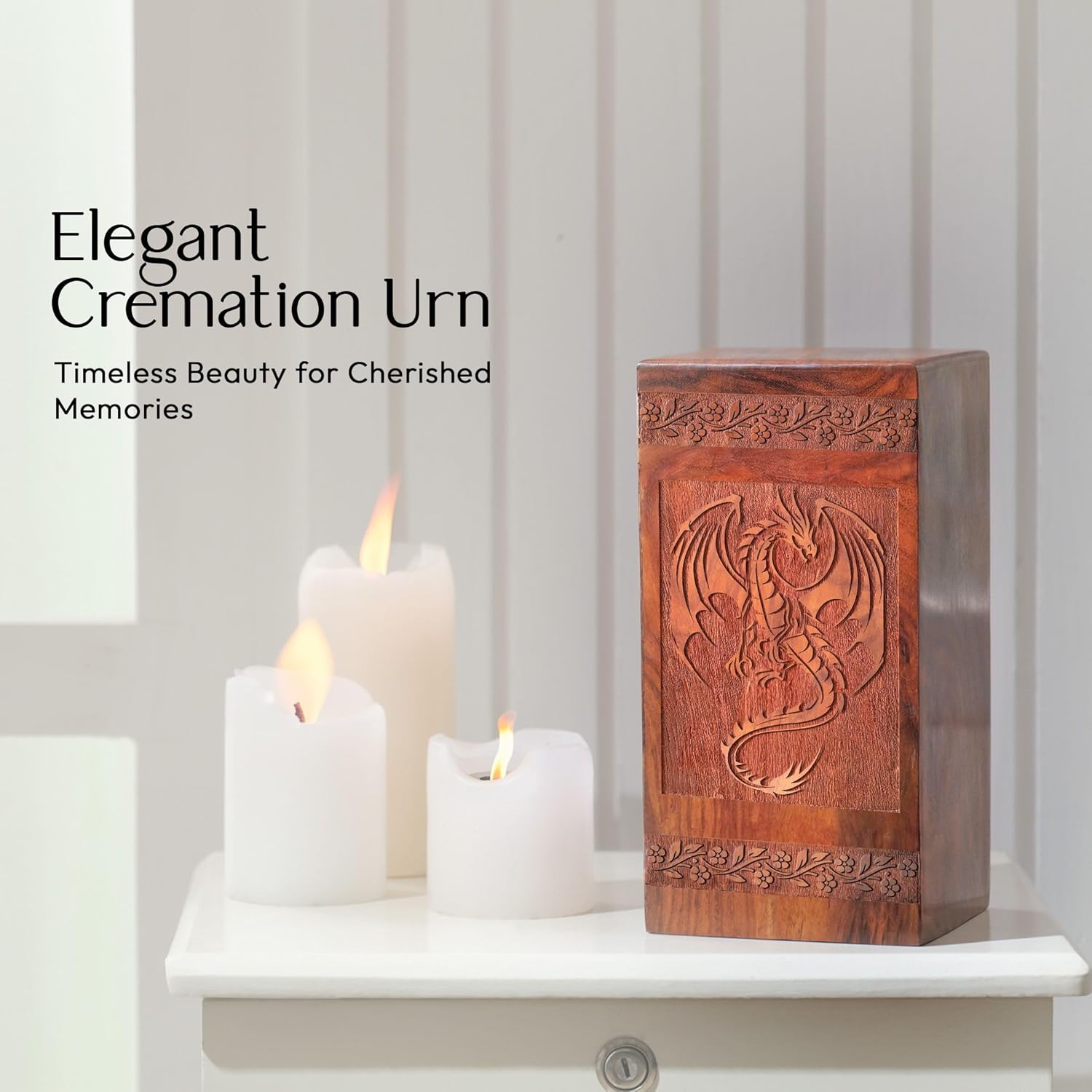 Dragon Wood Urn for Human Ashes - 1125 Inch Cremation Urn
