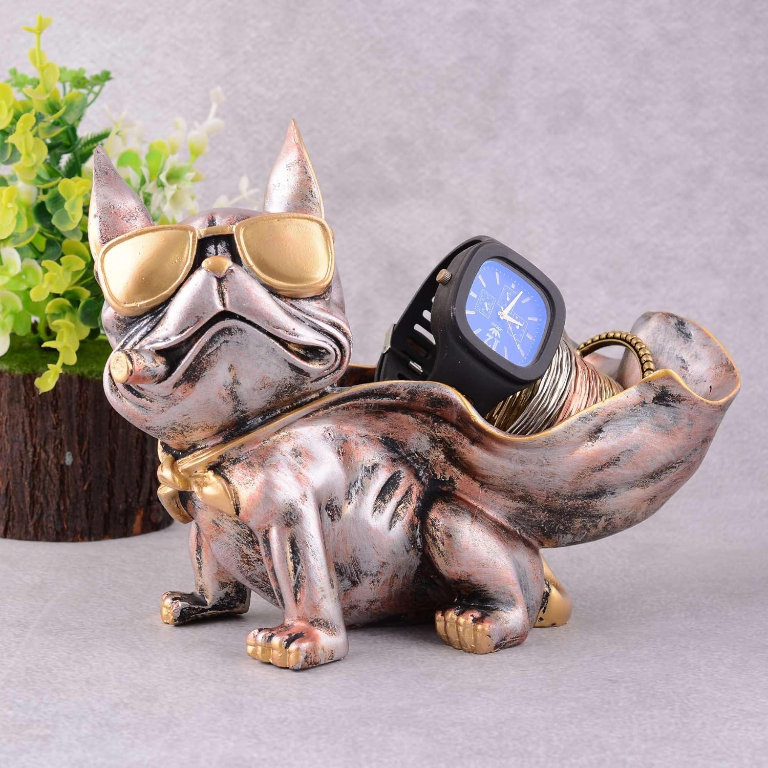 Cool Dog Sculpture Statue with Plate for Home Decor