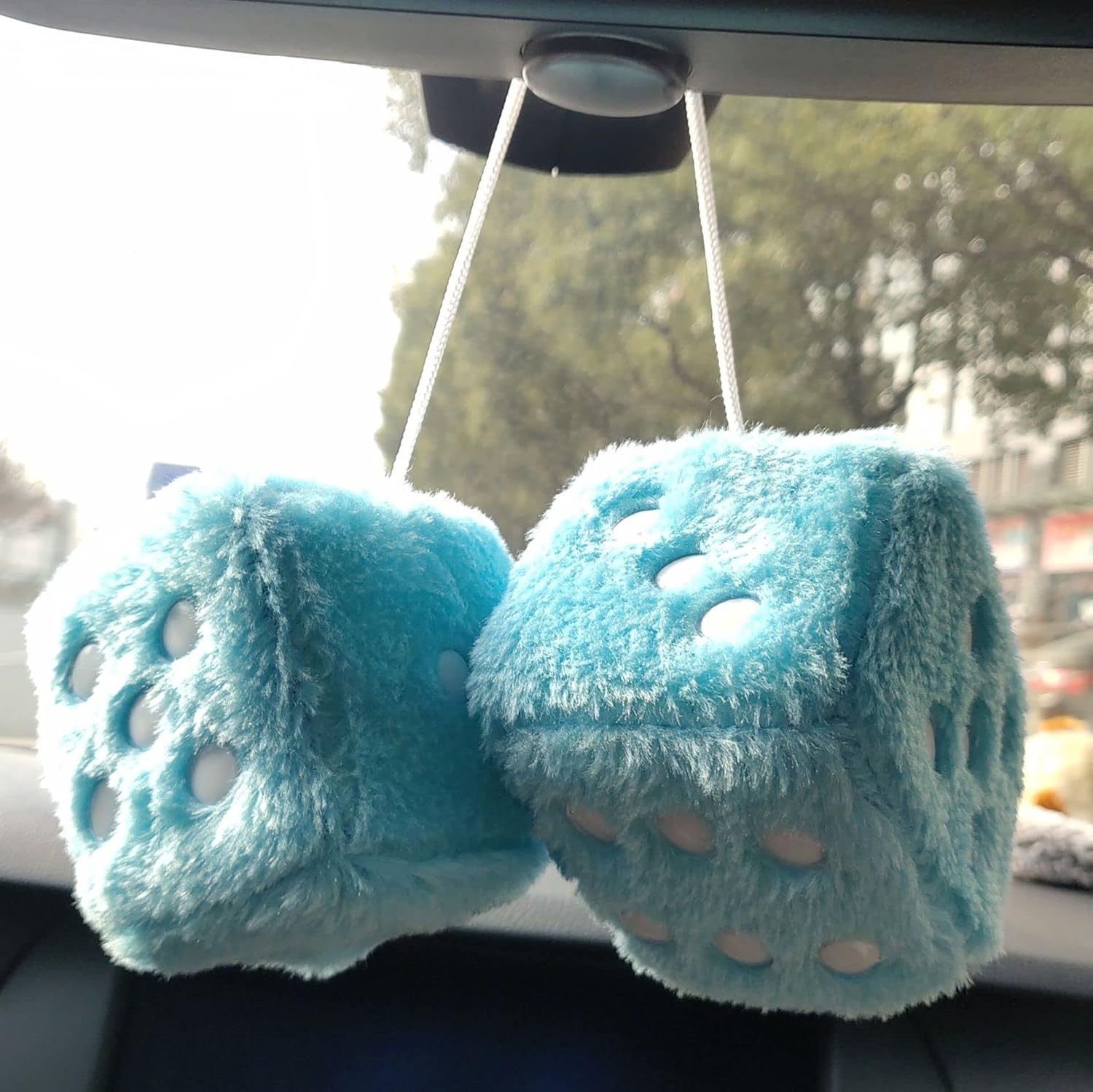Pair 3 Inch Black with White Dots Mirror Fuzzy Dice