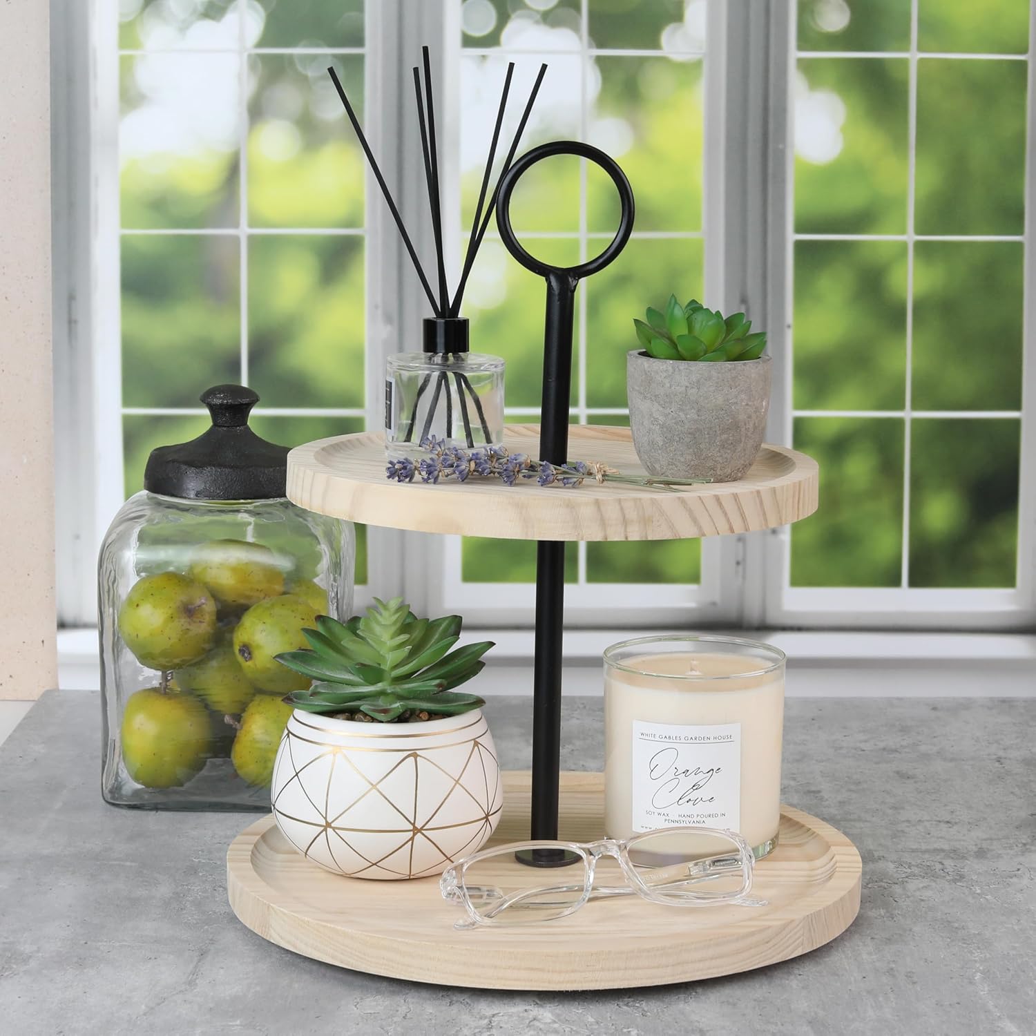 KIBAGA Decorative Wooden Tiered Tray Stand
