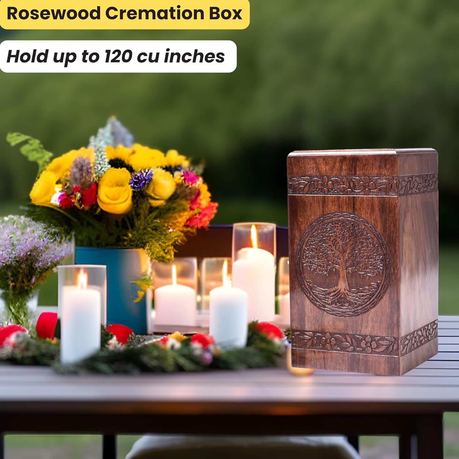 Tamanna Rosewood Urn For Human Ashes - Tree Of Life Wooden Box - Personalized Cremation Urn