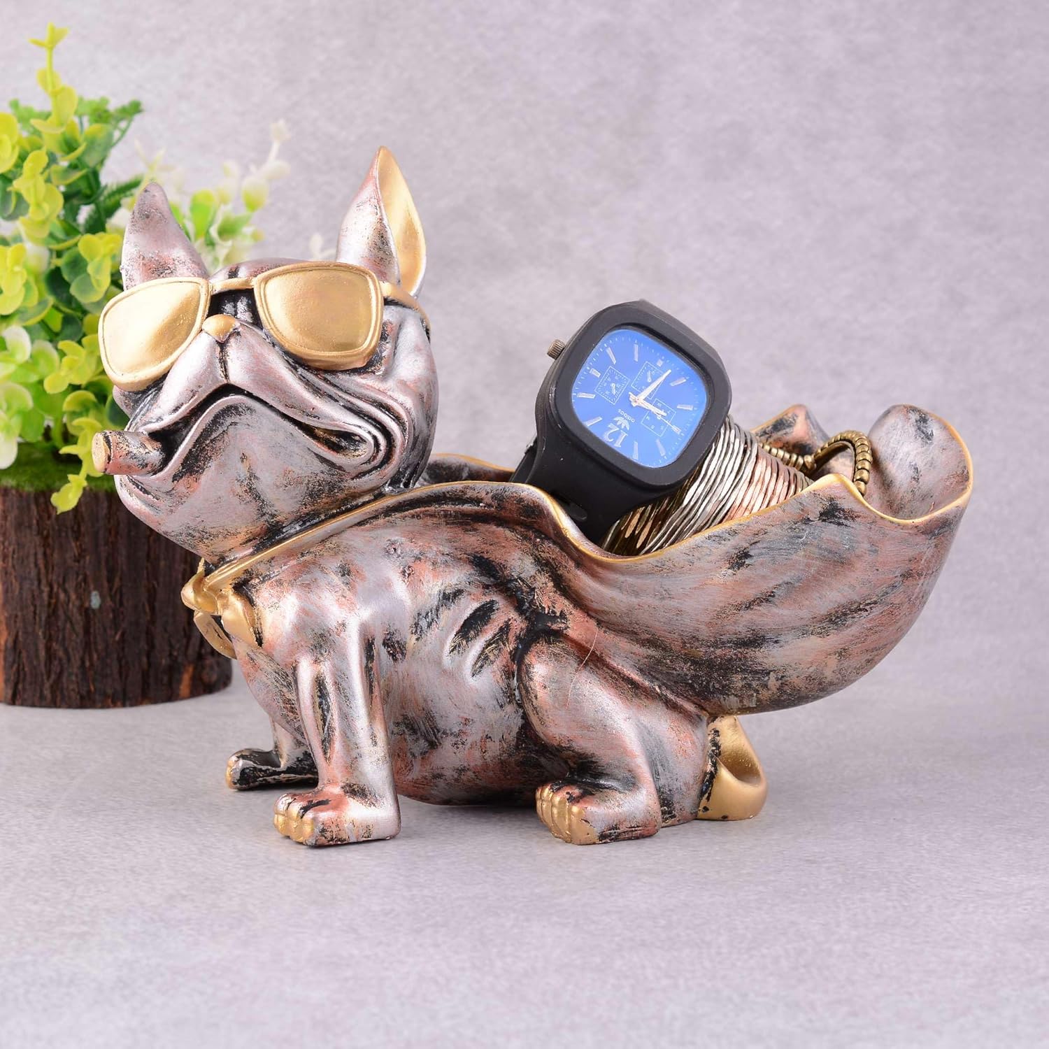 Cool Dog Sculpture Statue with Plate for Home Decor