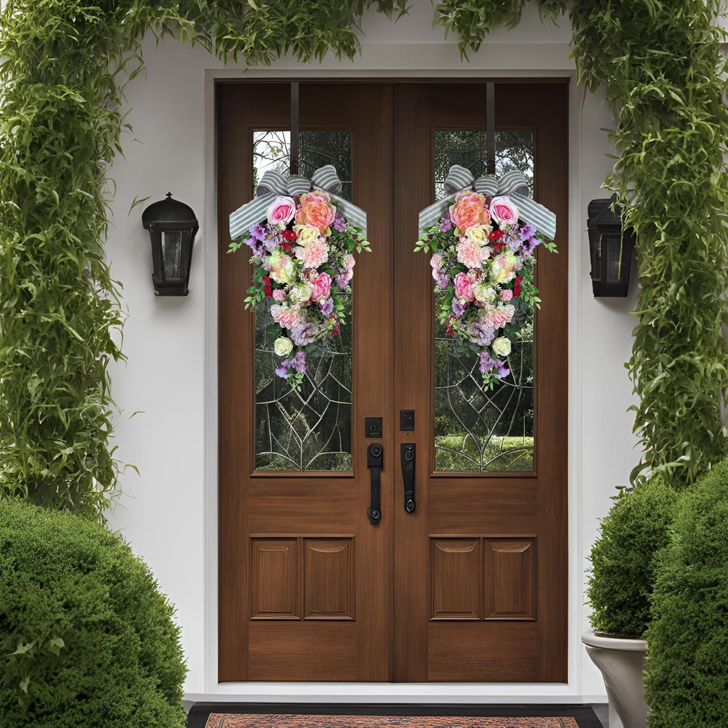 24-Inch Lighted Spring Peony Wreath for Front Door