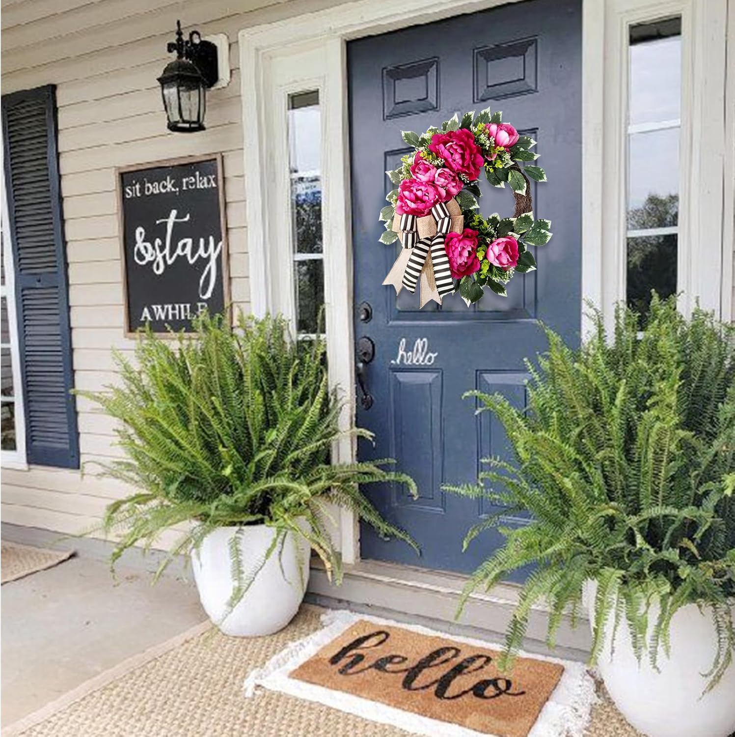 Hot Pink Peony Wreath for Front Door