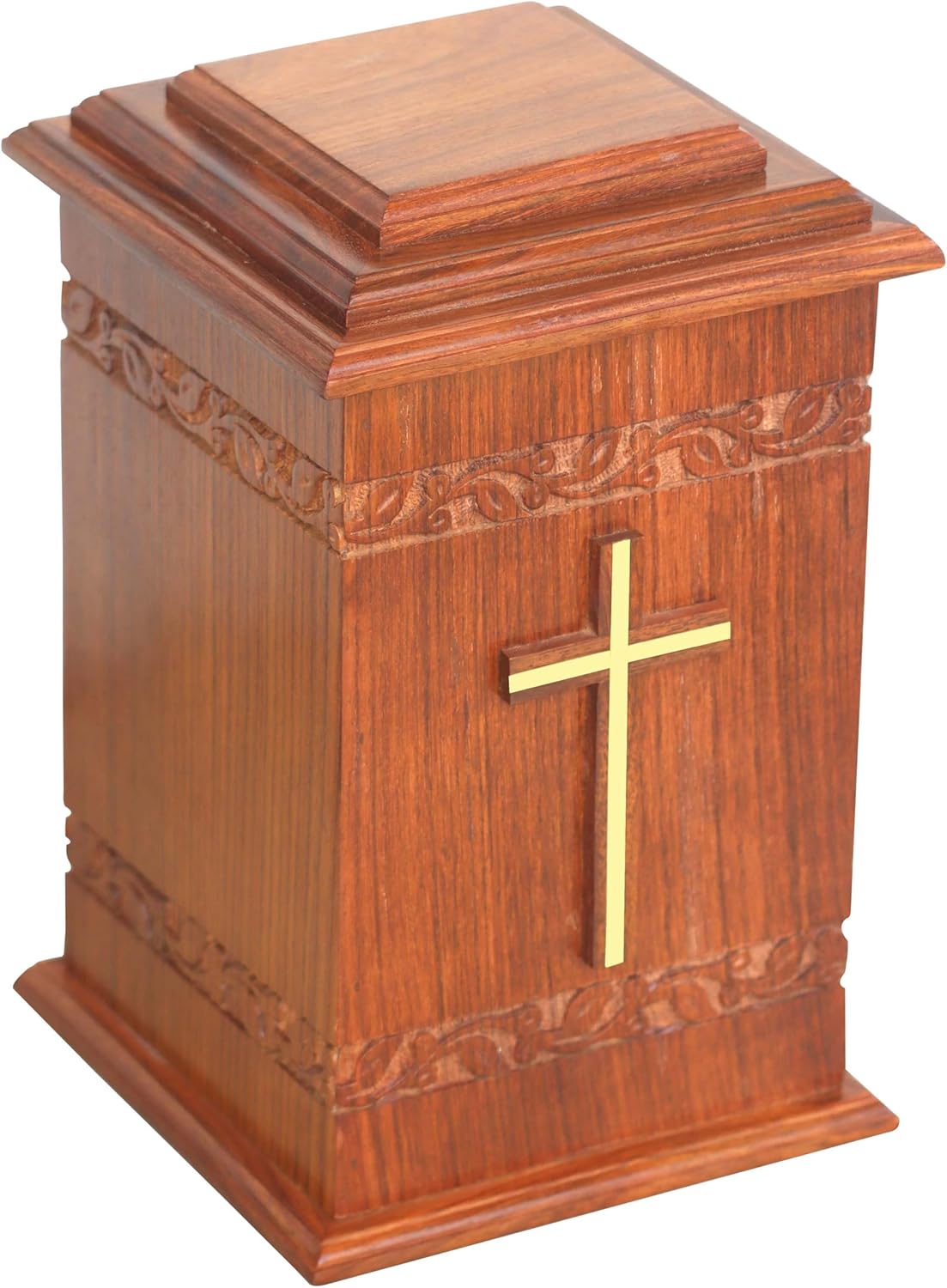 Wooden Urn Box for Adult Ashes Brass Cross Urns Decorative Handmade Urn
