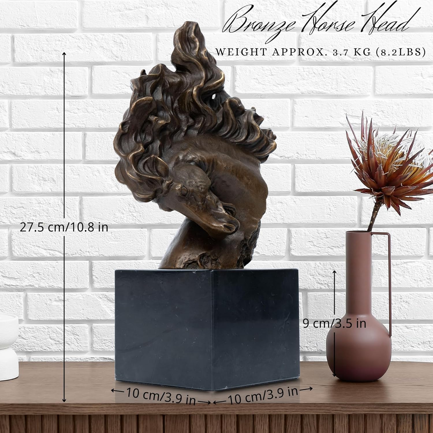 Bronze Horse Head Sculpture with Marble Base