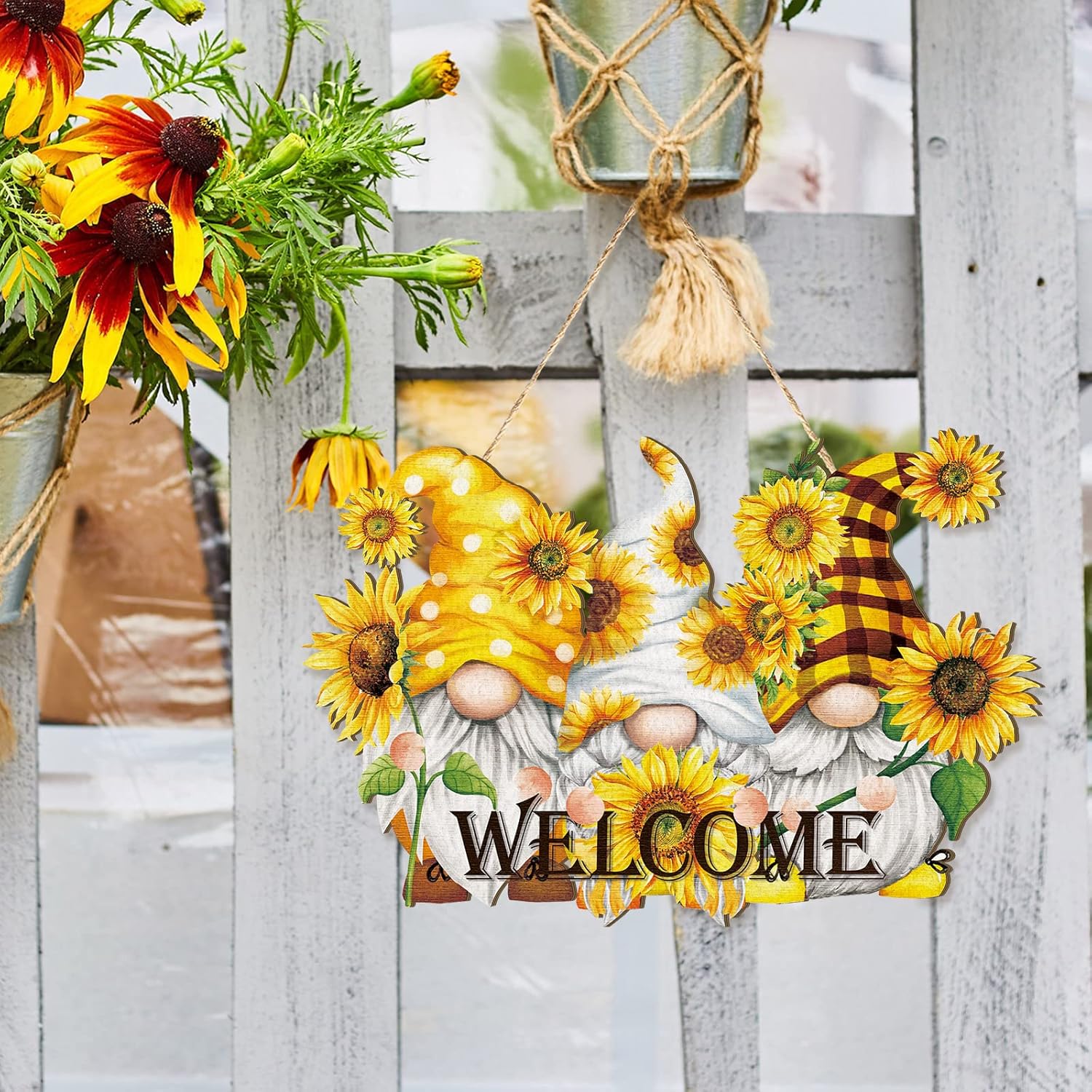 Wooden Gnome Welcome Door Hanger for Front Door
