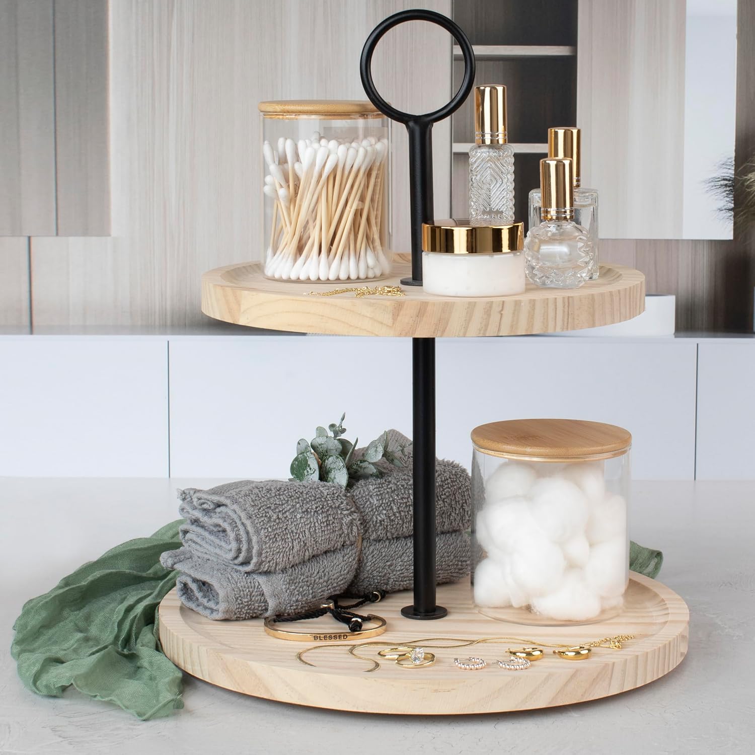 KIBAGA Decorative Wooden Tiered Tray Stand