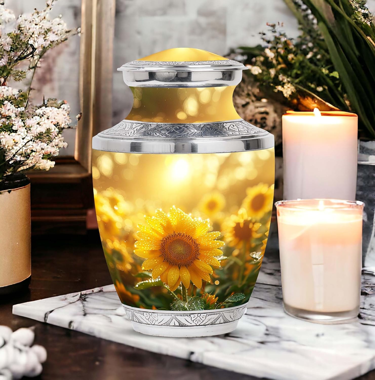 Golden Sunshine Dew Large Velvet Bag Urn - 10 Inch
