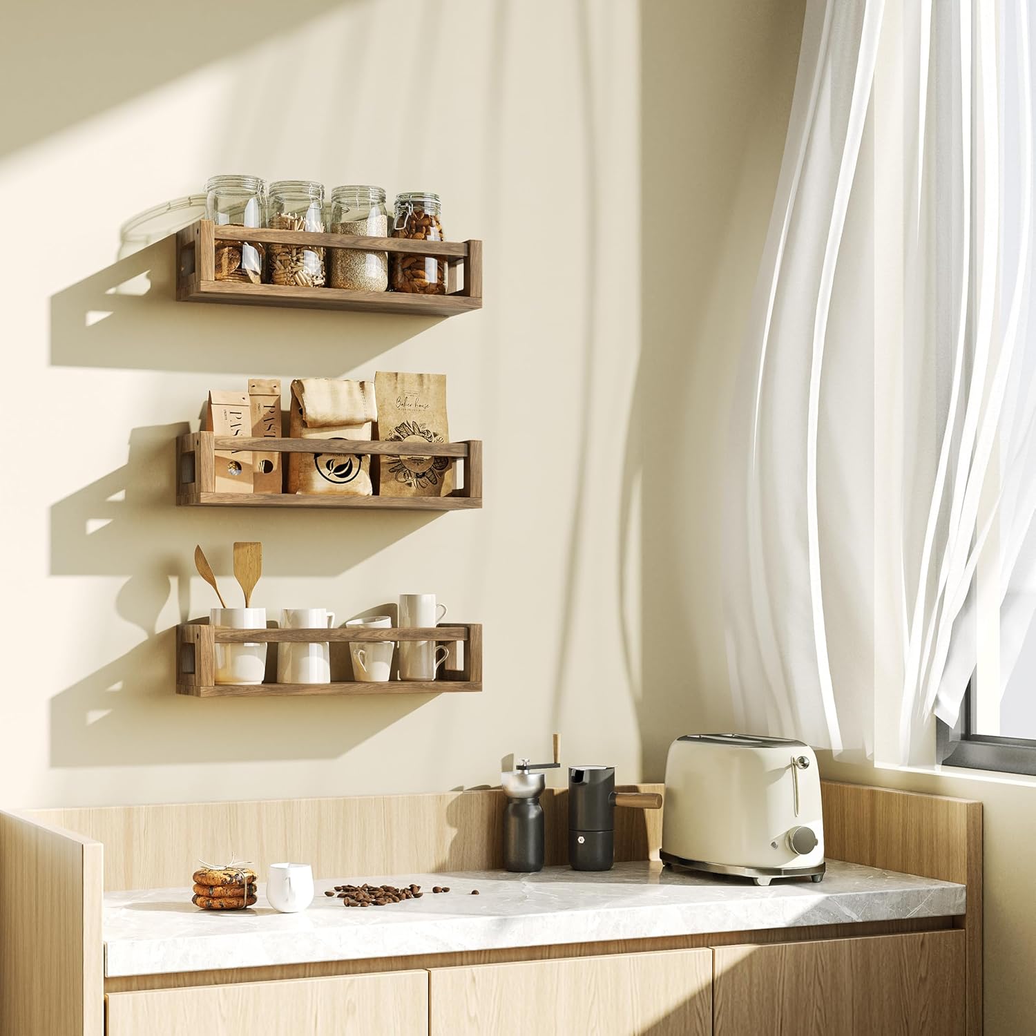 TidyCorner Thick Floating Shelves Walnut Brown