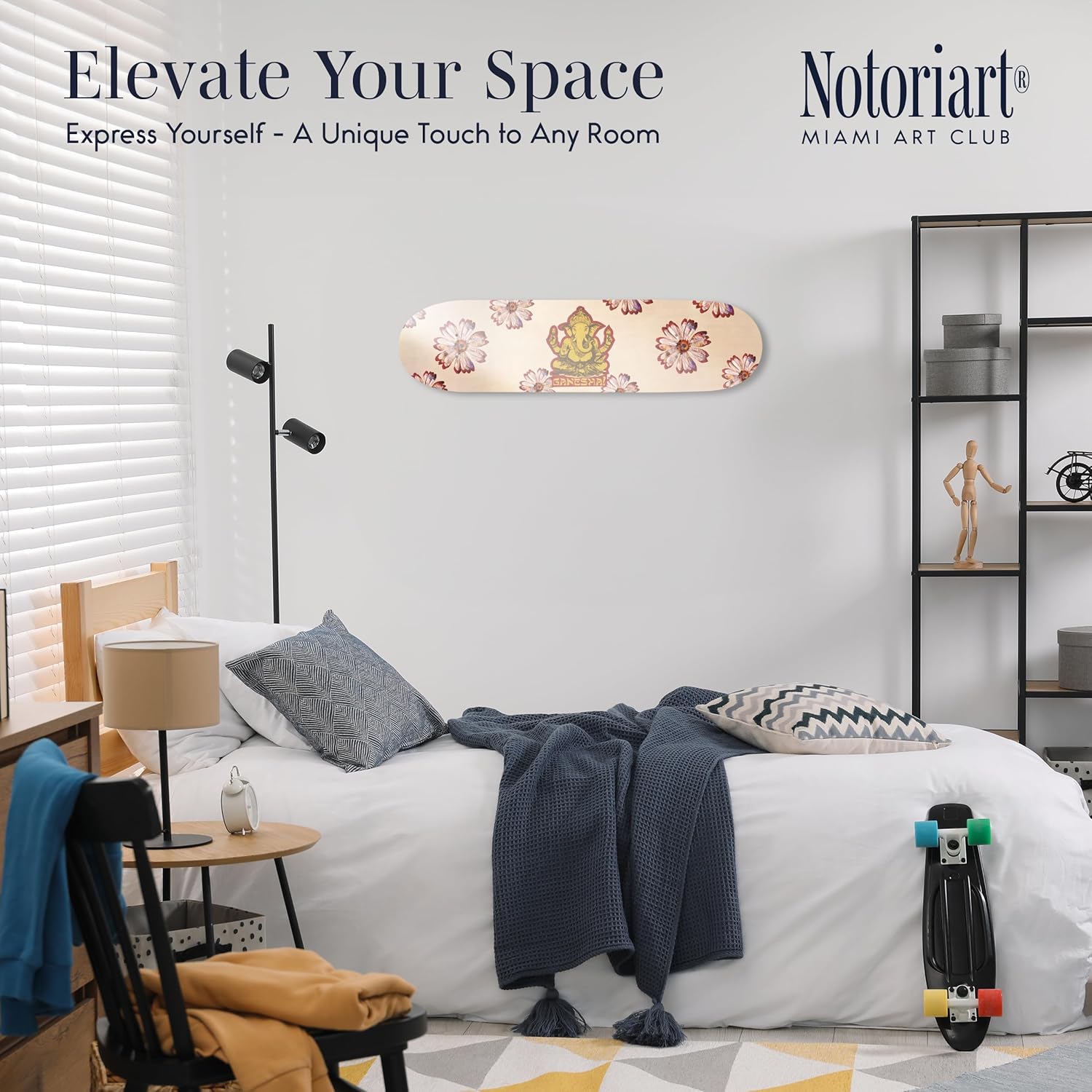 NotoriArt Retro Collage Art Acrylic Wall Sculpture 8x32 Indian Elephant Skateboard