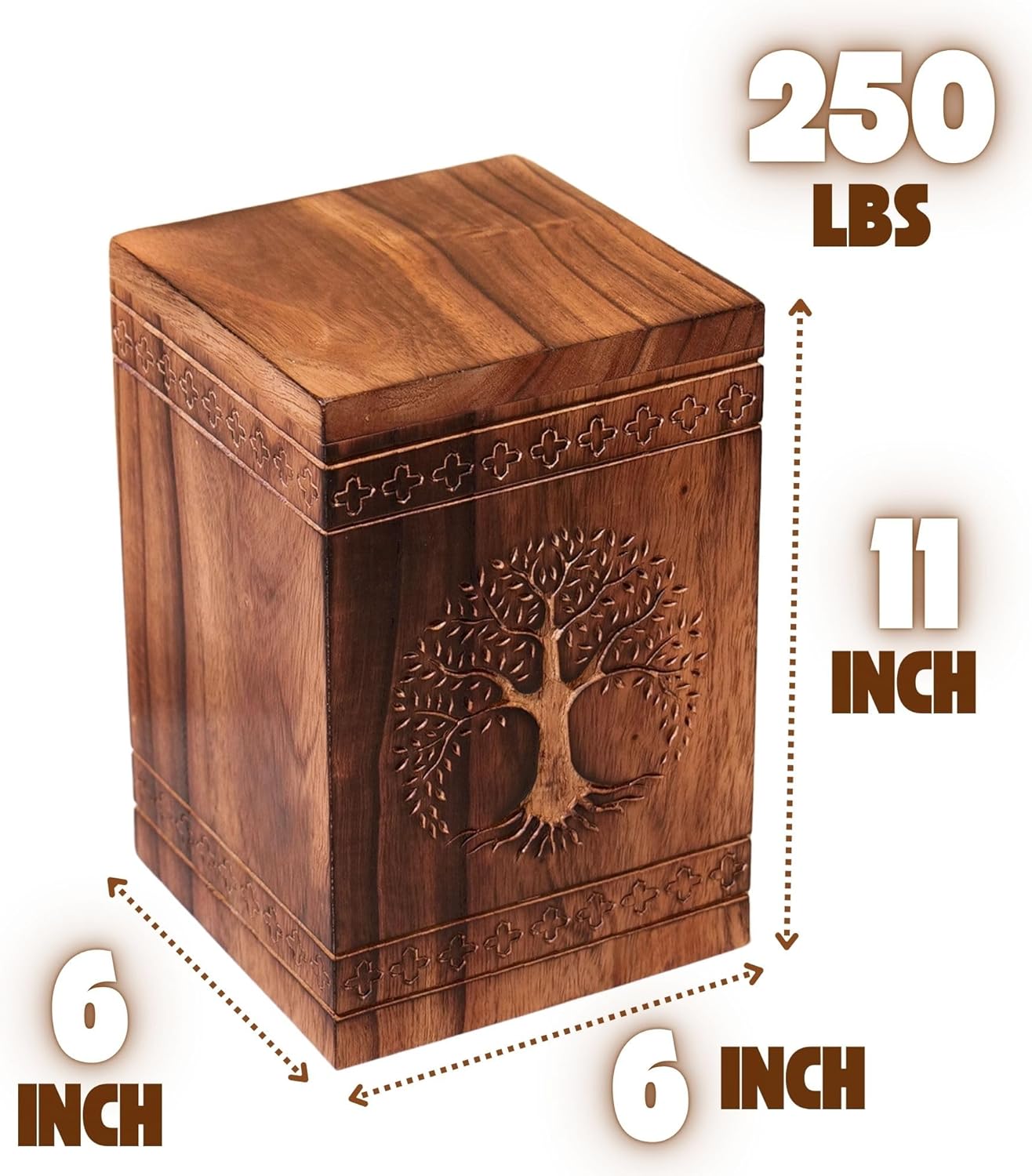Hashcart Wooden Cremation Urn for Human Ashes 250 Lbs