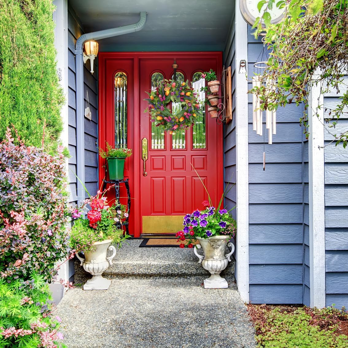 22 Inch Spring Summer Tulip Wreath with Purple Tassels and Ferns for Front Door and Wall Decor