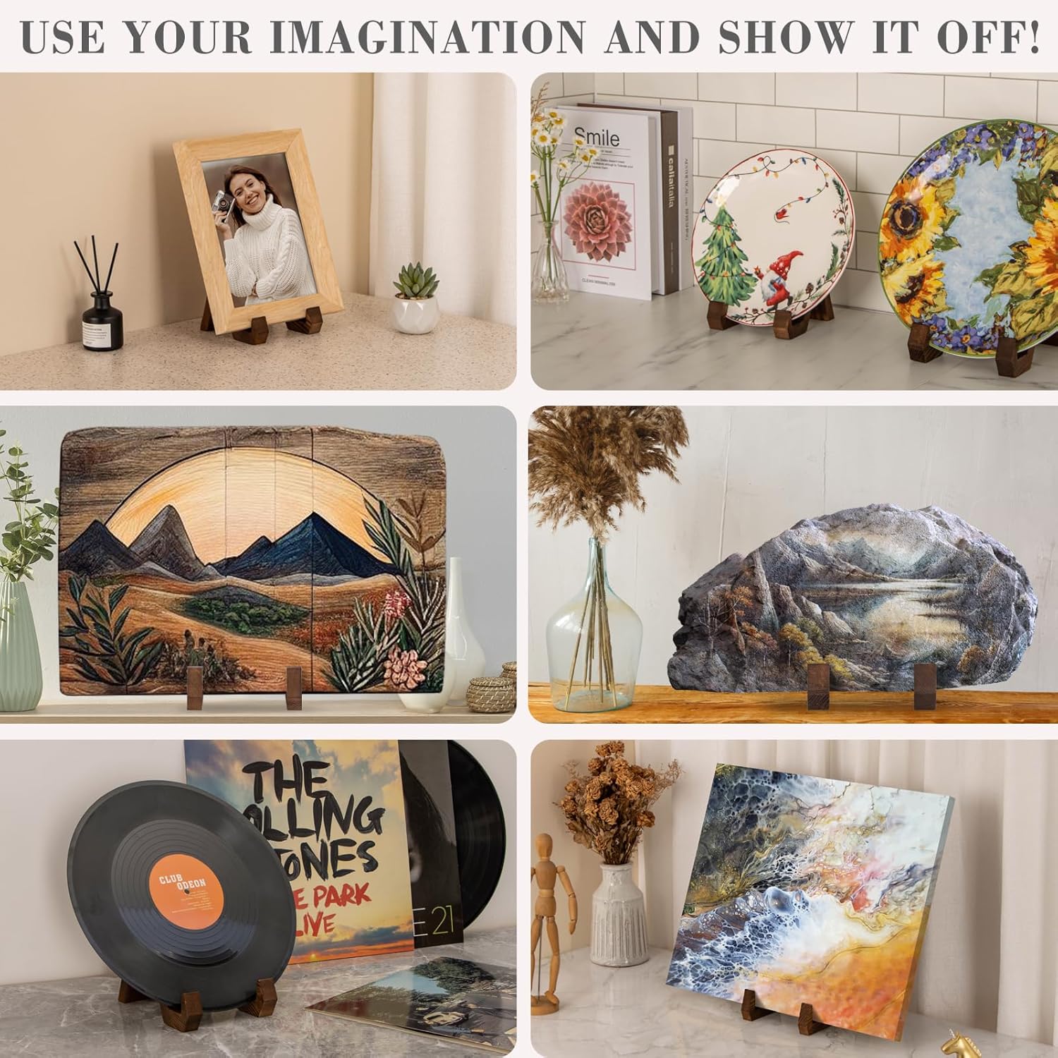 3 Pack 6 Inch Plate Display Stand with Decorative Frame