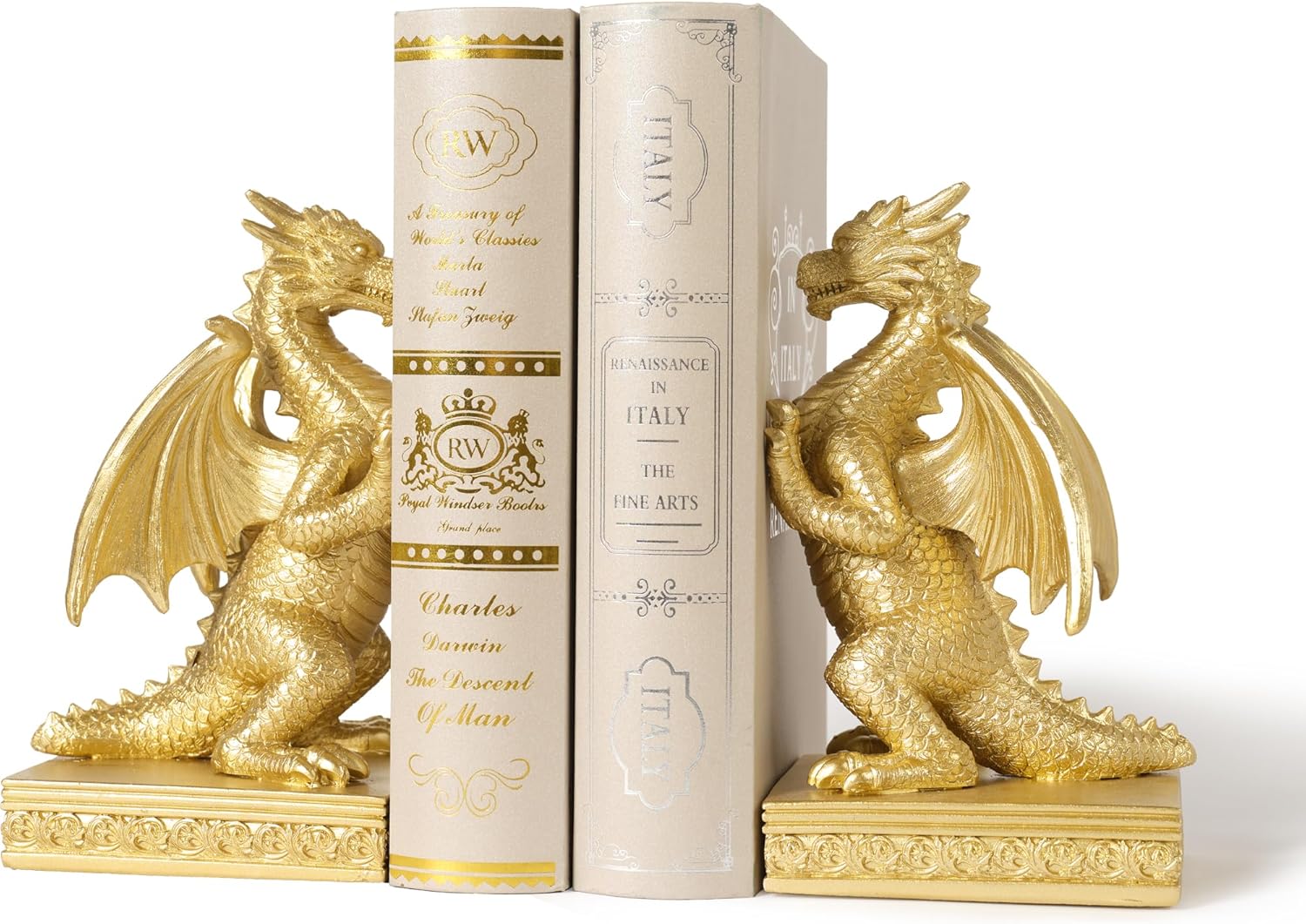Regal Gold Dragon Decorative Bookends for Shelves 1