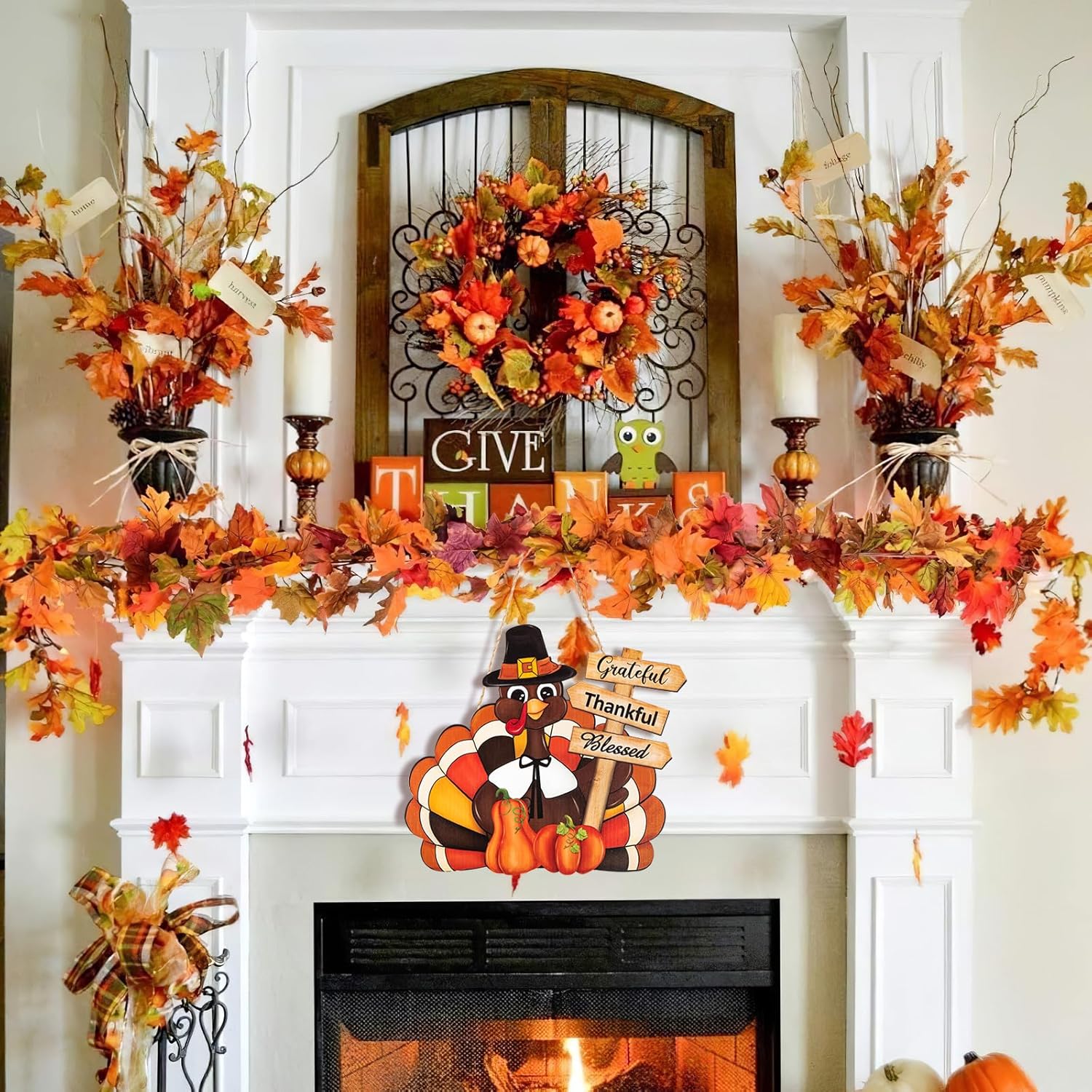 Thanksgiving Wooden Turkey Door Wreath Sign