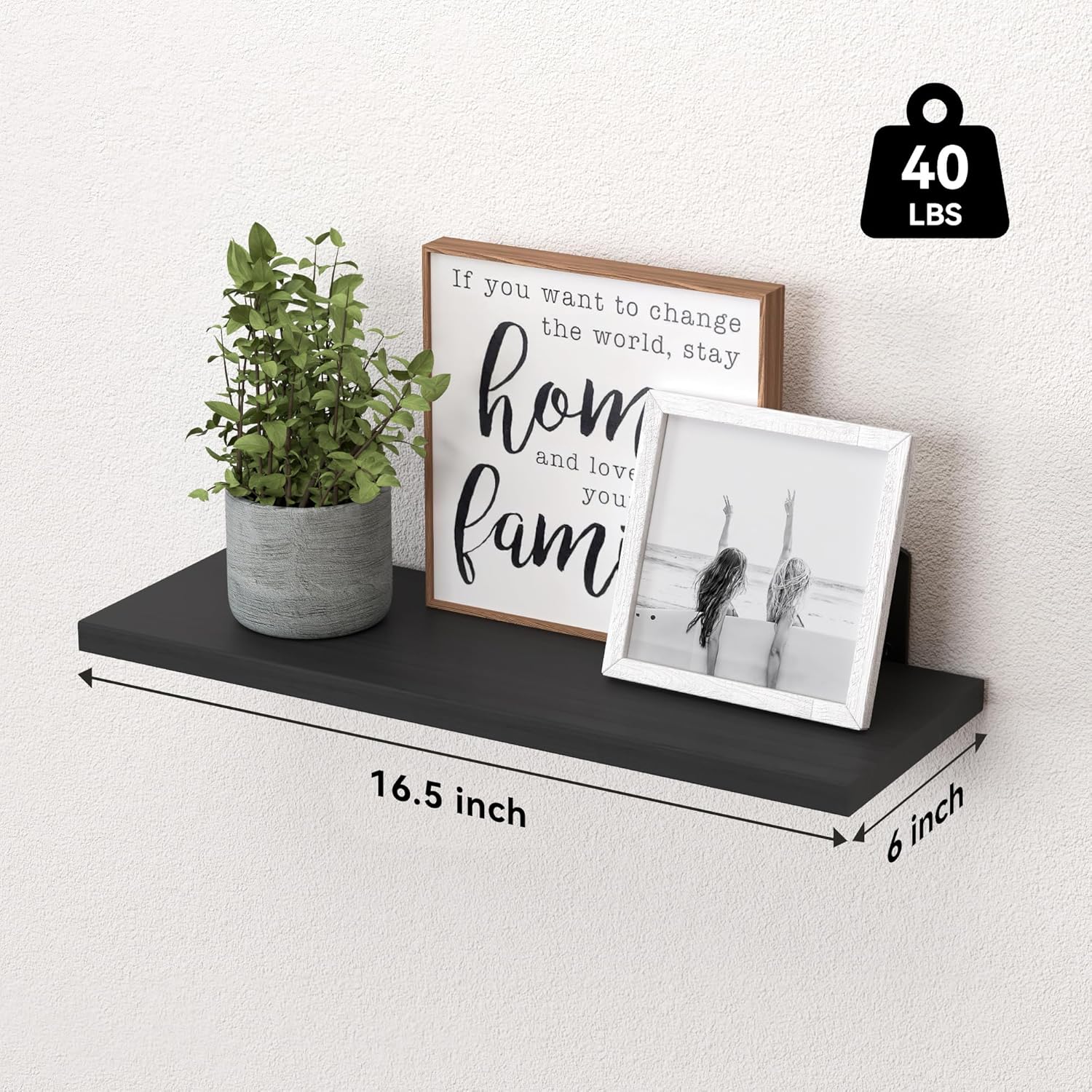 WOPITUES Floating Shelves Set of 6 - Black