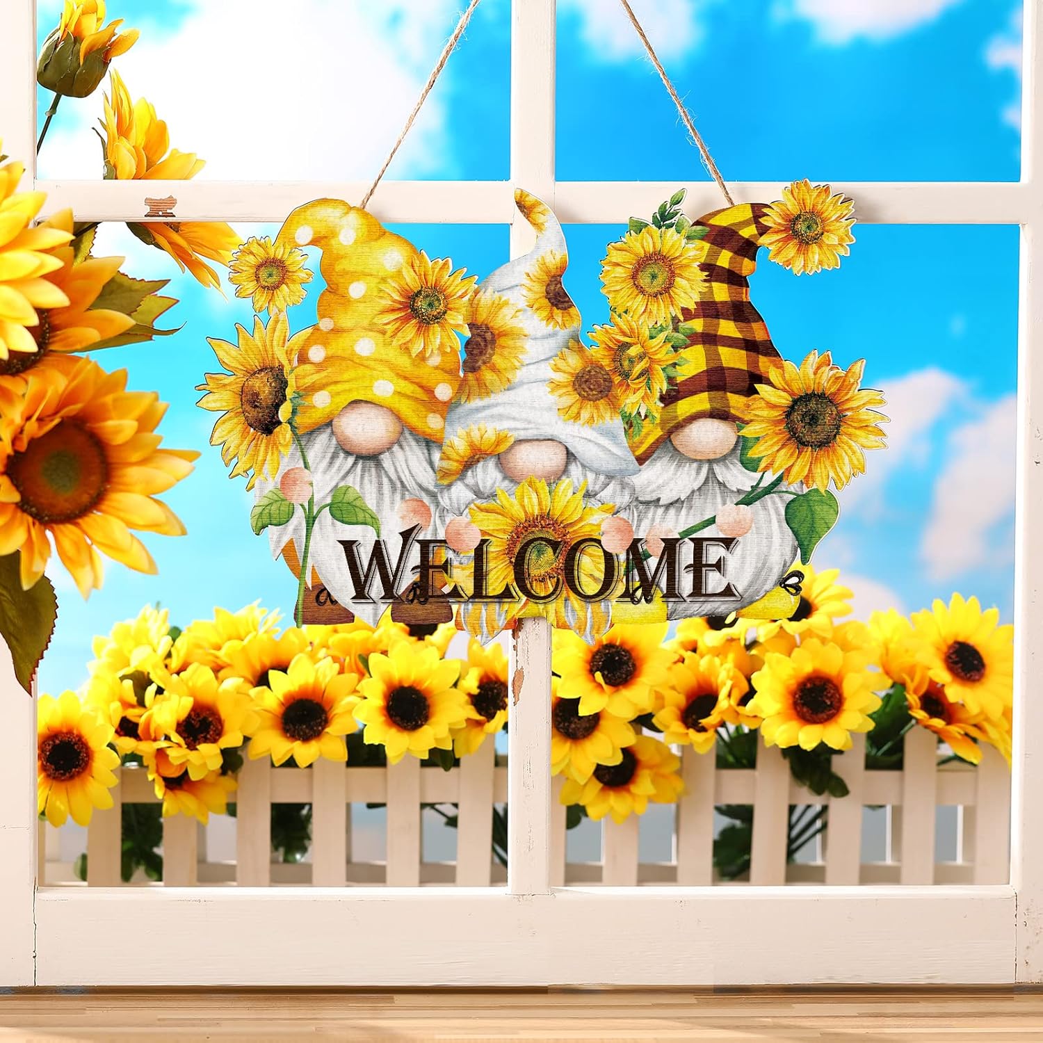 Wooden Gnome Welcome Door Hanger for Front Door