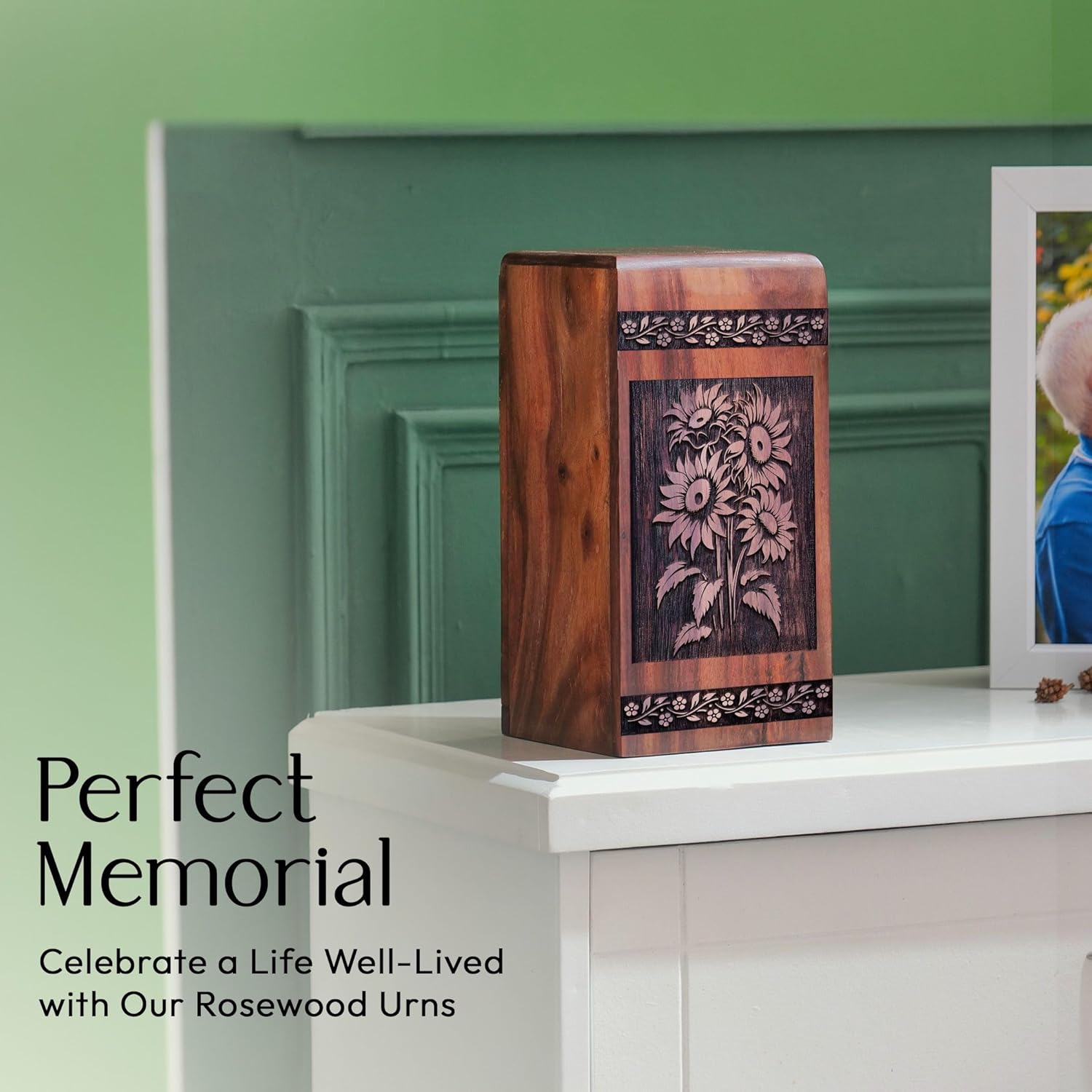 Wooden Sunflower Decorative Urns for Ashes - 5 Inch Keepsake Urns for Mom Dad