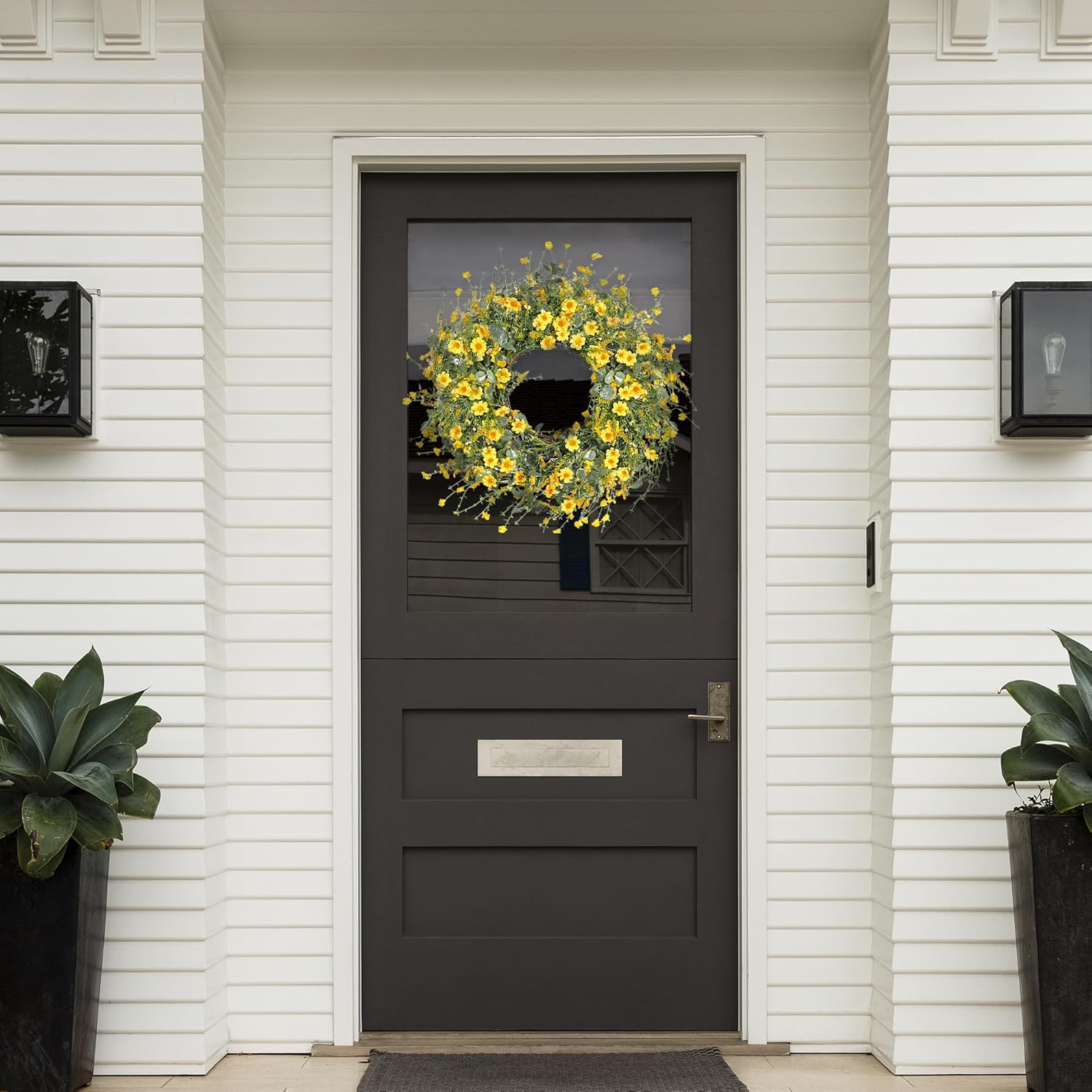 Sggvecsy 24 Inch Yellow Daisy Wreath Decor