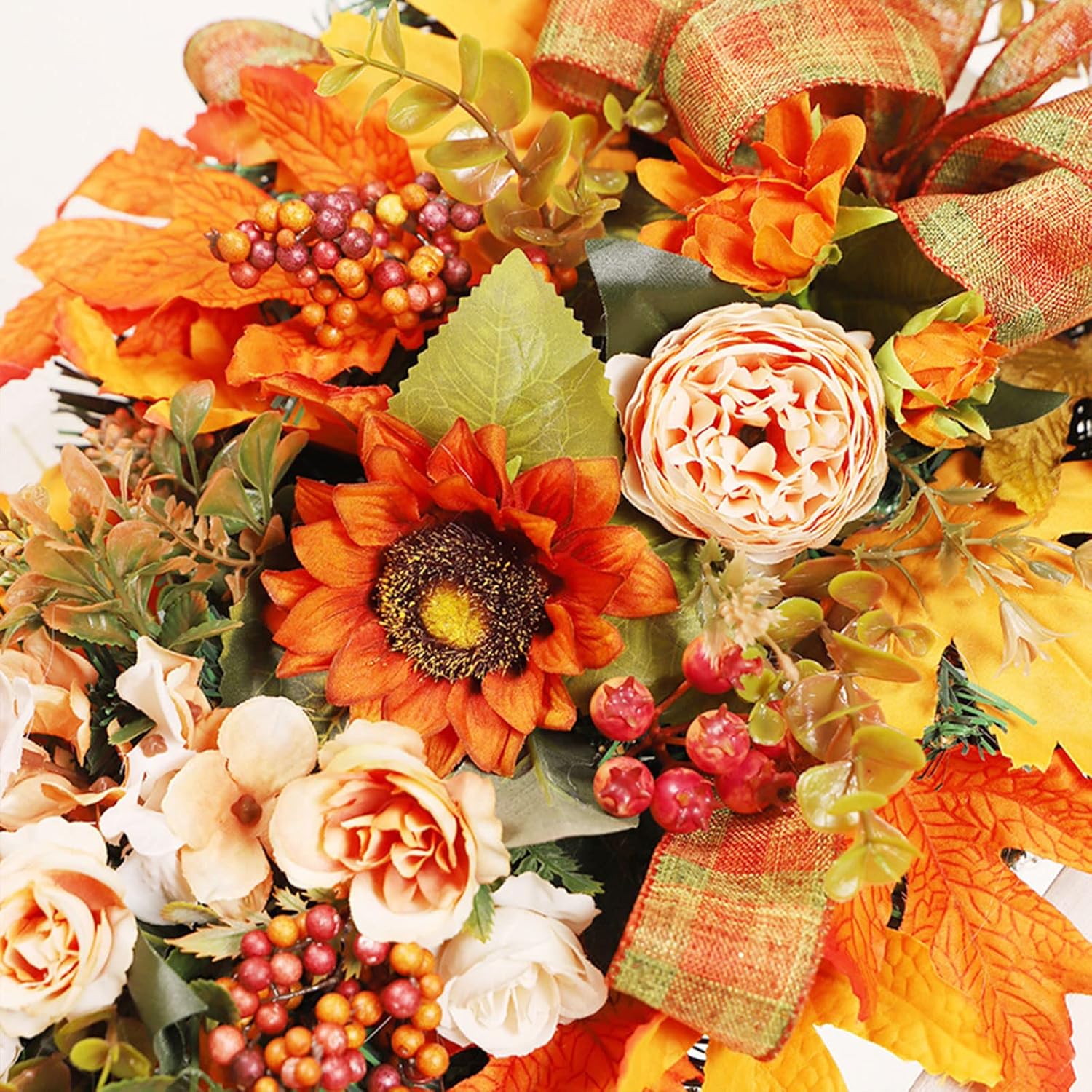 Harvest Teardrop Swag with Peonies and Maple Leaves