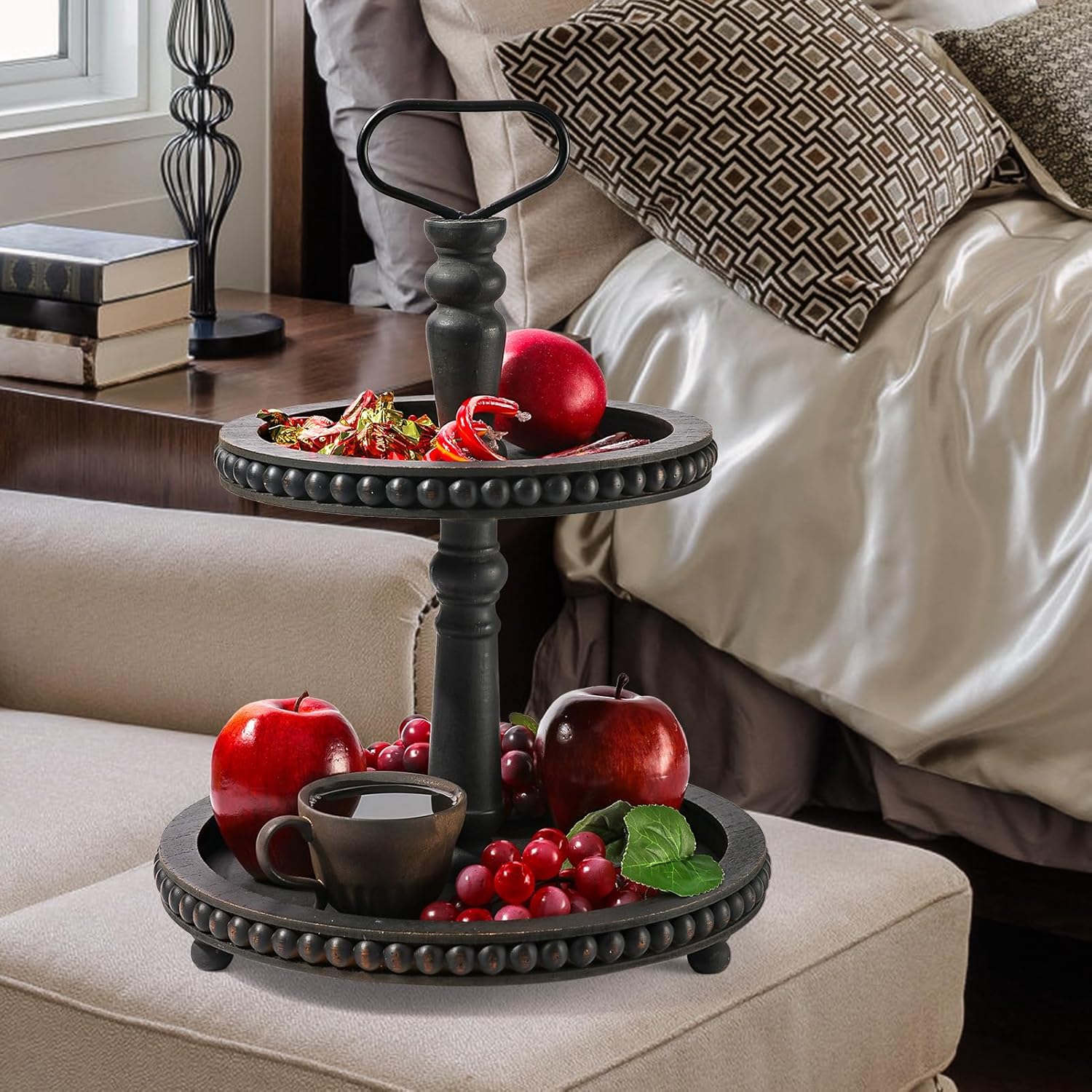 Handmade Two Tiered Decorative Tray Stand