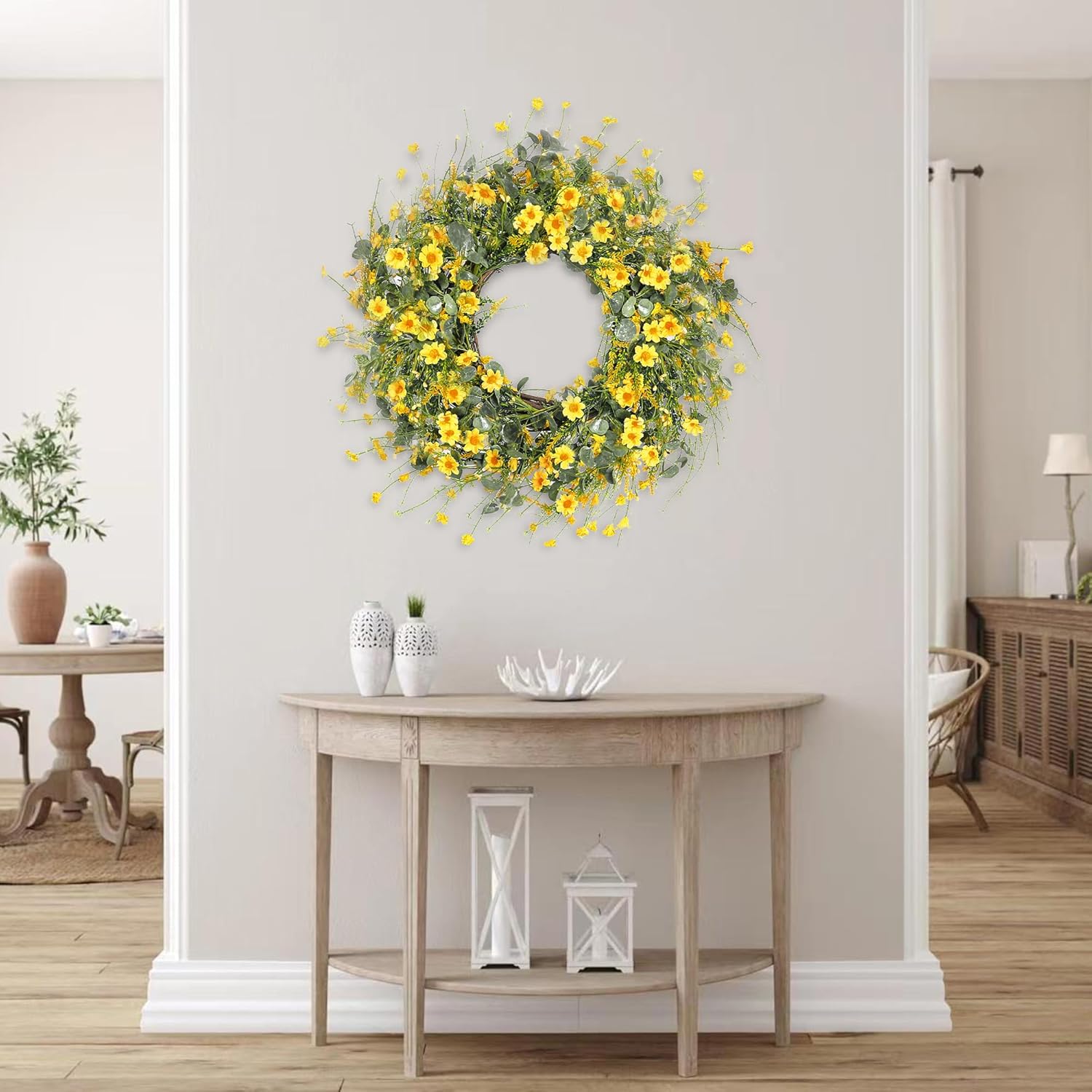 Sggvecsy 24 Inch Yellow Daisy Wreath Decor