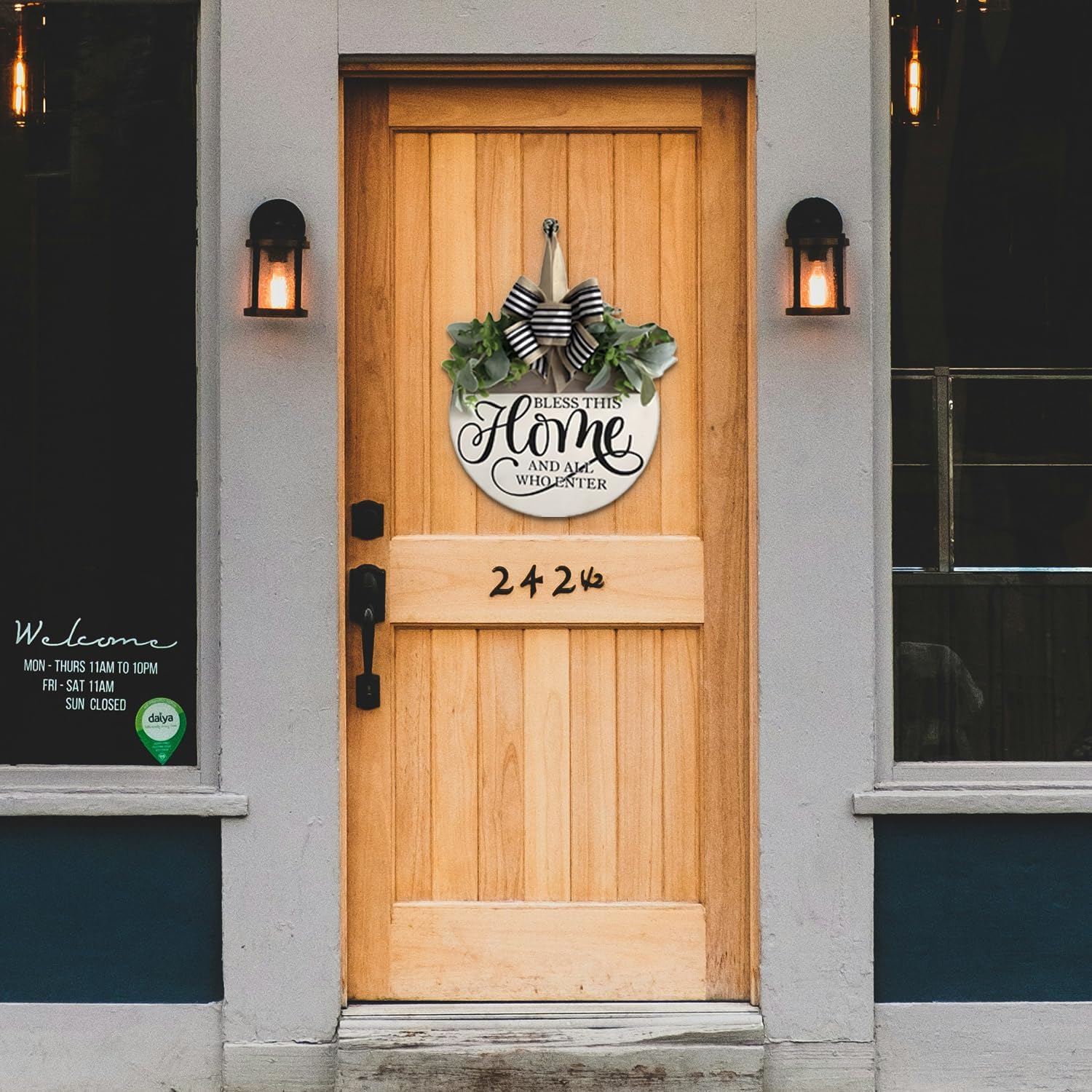 Welcome Sign for Front Door Rustic Wood Wreath Decor