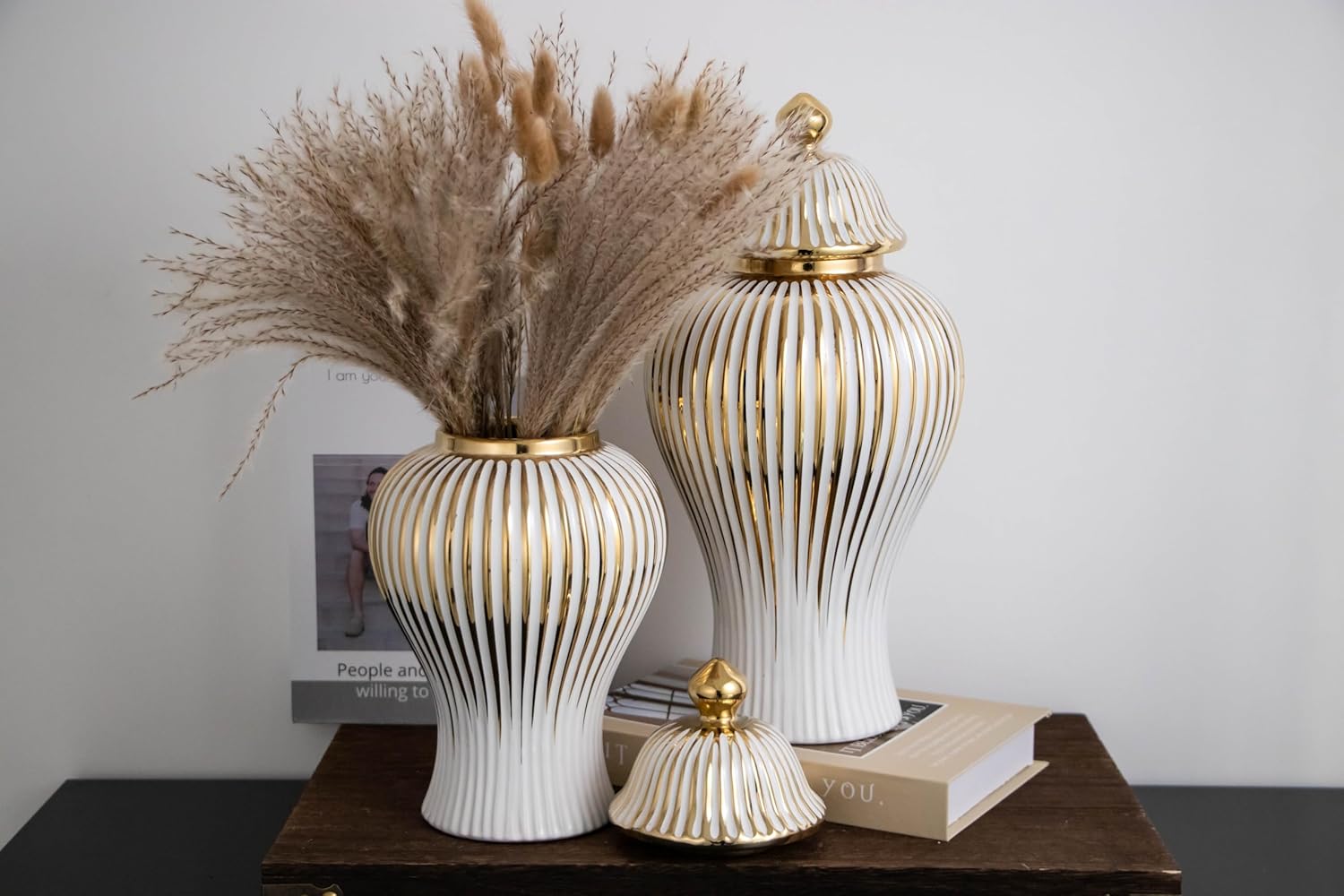 White Ceramic Ginger Jar with Lid Storage Jar