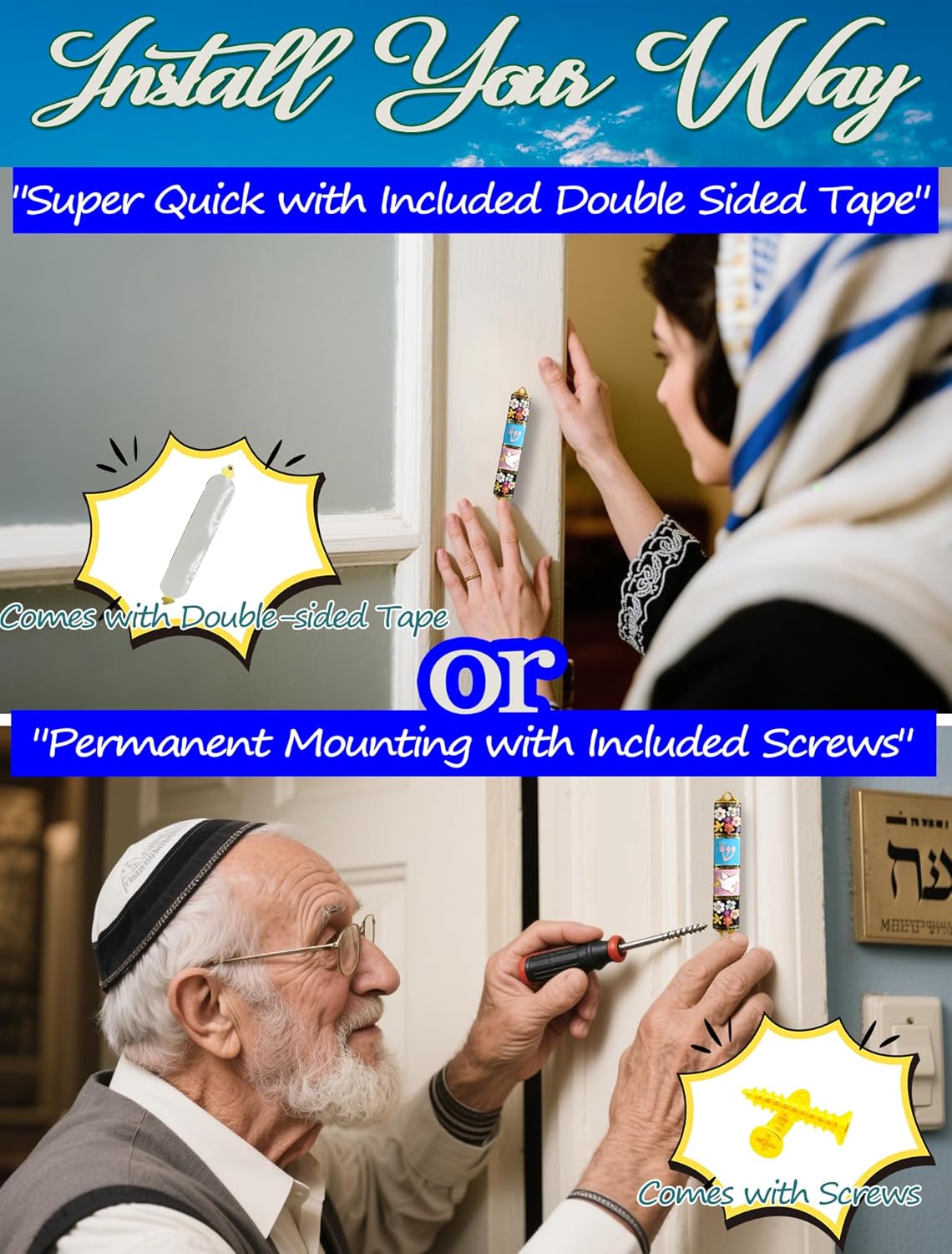 Exquisite Enamel Mezuzah with Scroll and Dove Design