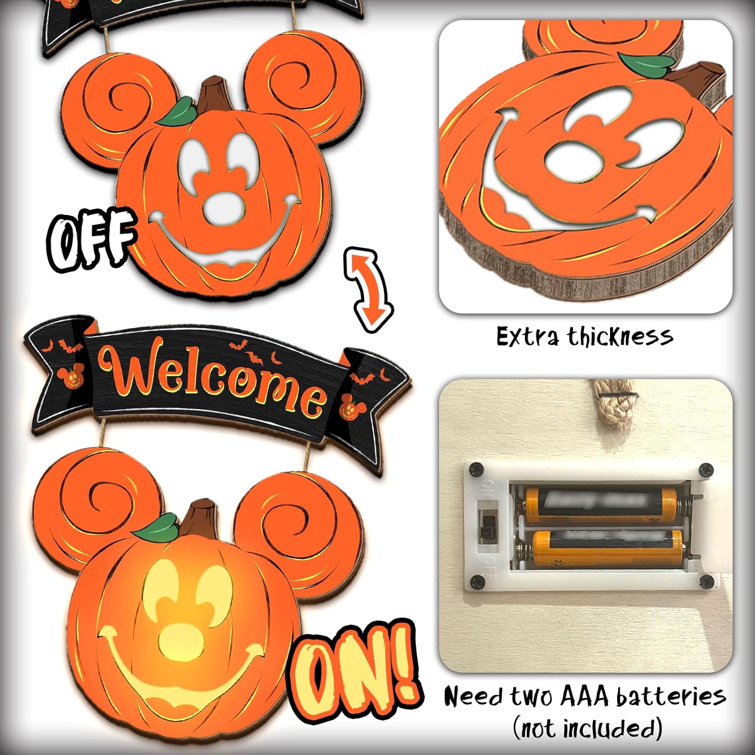 Halloween Mouse Pumpkin Lantern Door Sign with Light
