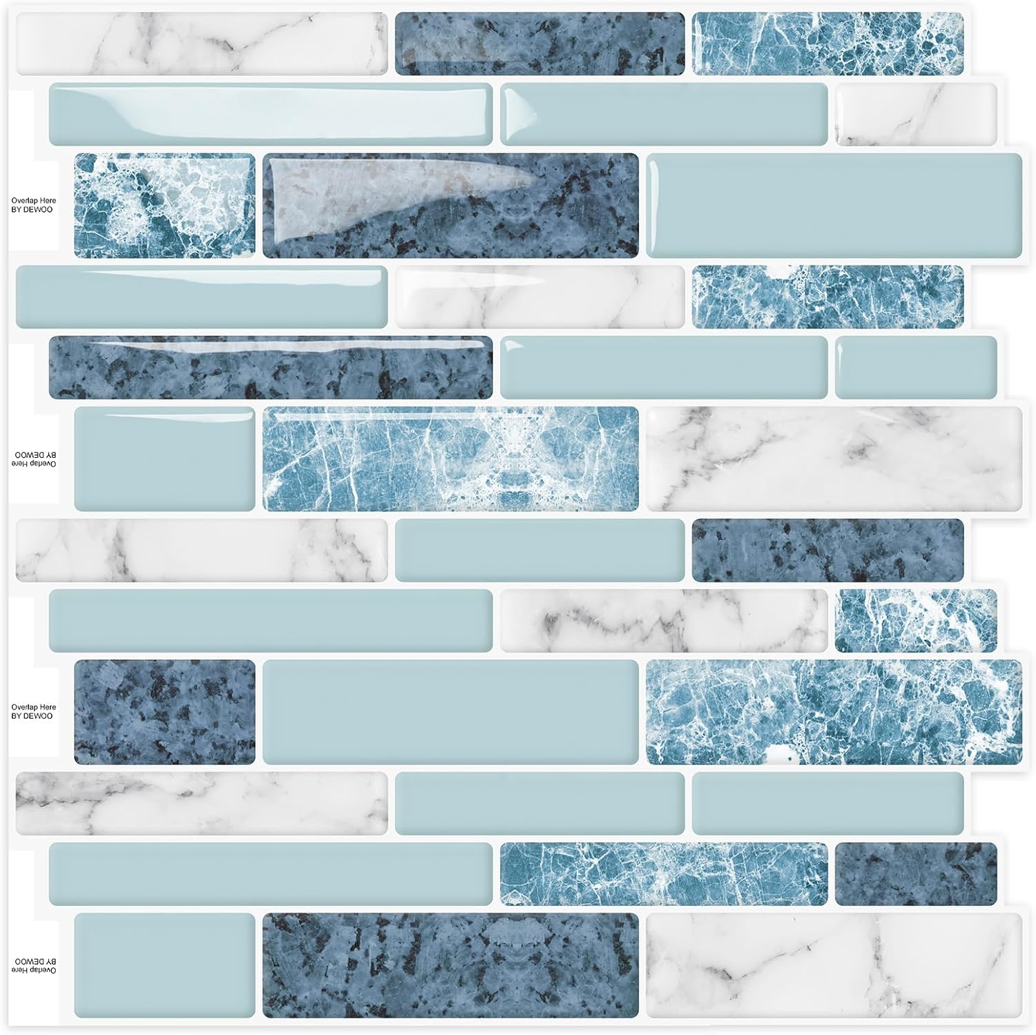 Peel and Stick Marble Tile Stickers 3D Blue 12x12 10-Sheet Backsplash