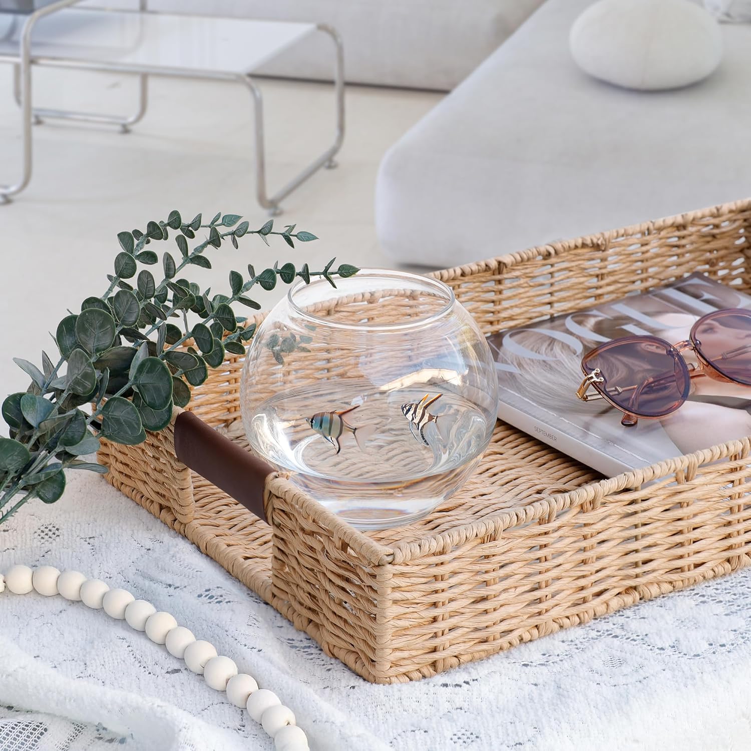 Summit Living Handwoven Rattan Tray 20x12 Decorative Accessory