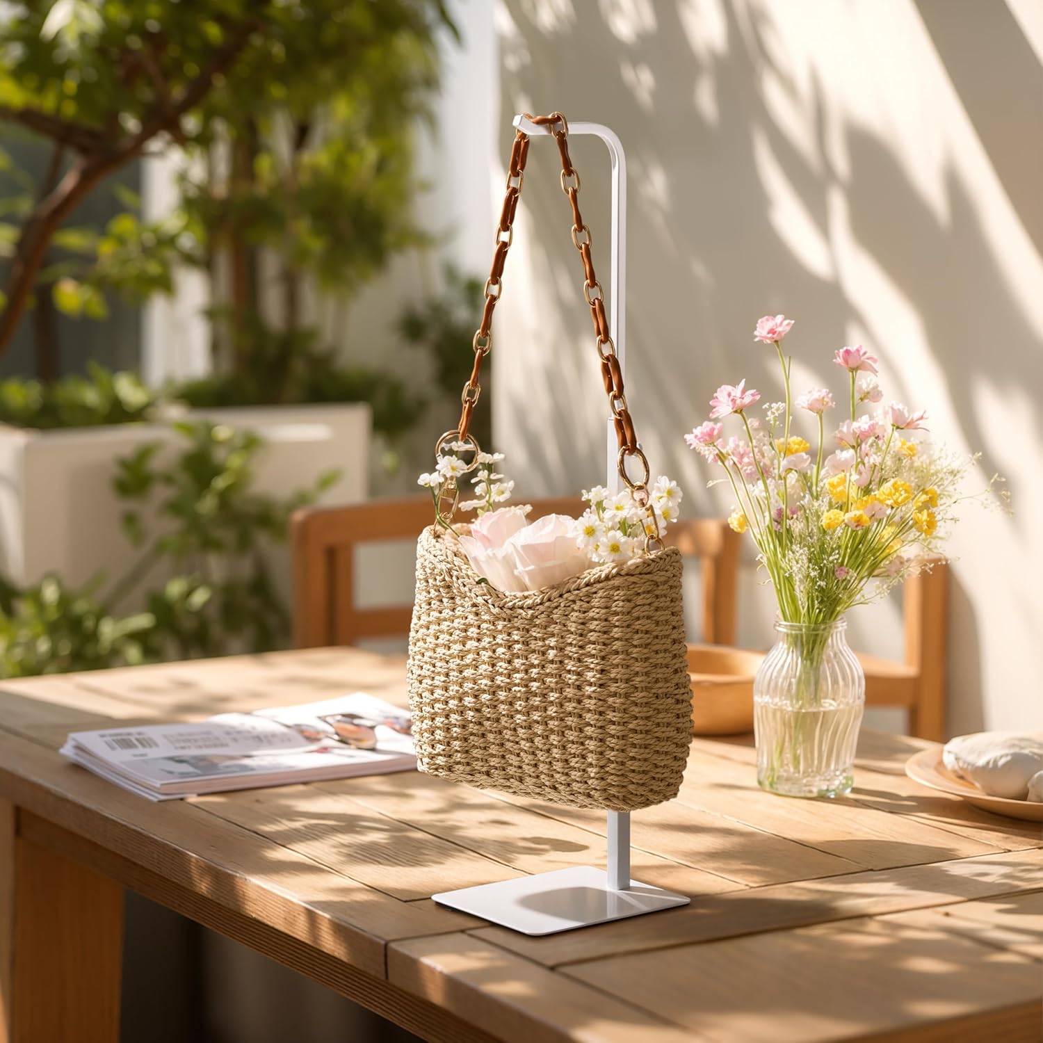 Purse Holder Handbag Display Stand Adjustable Hook Stand for Tabletop Closet Desk and Retail Use White