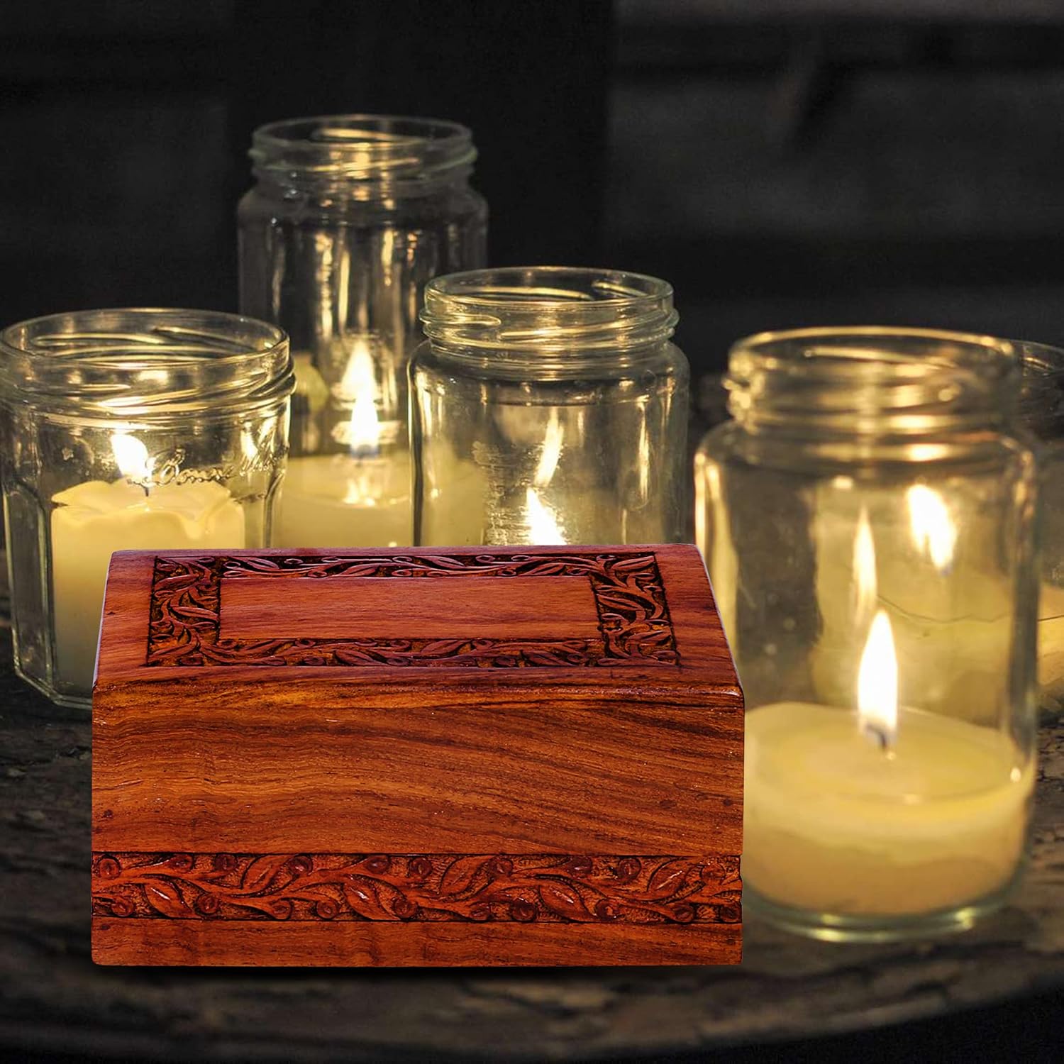 EARTHLY HOME Handmade Wooden Urn Box - Medium Size