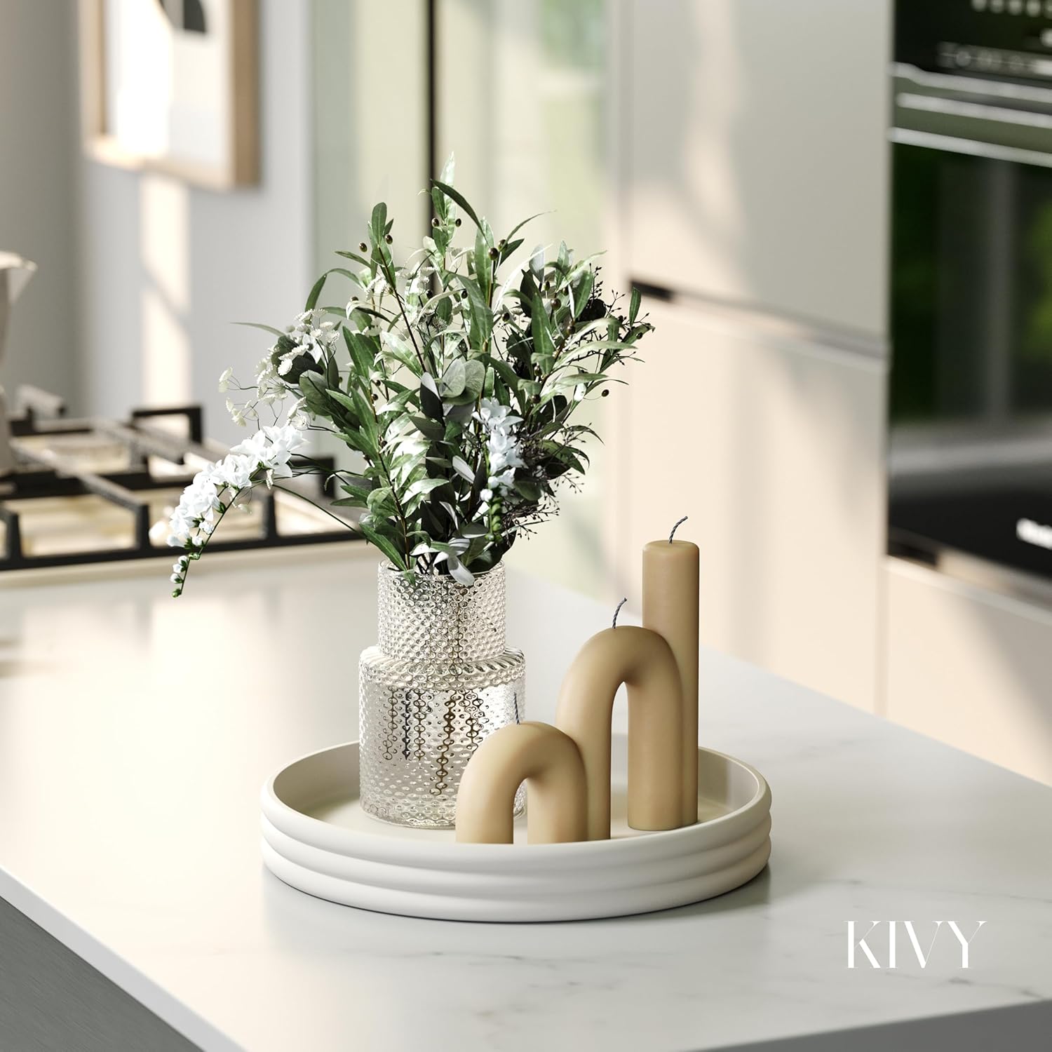 KIVY Round Concrete Tray 11x15 Inch - Modern Coffee Table Decor