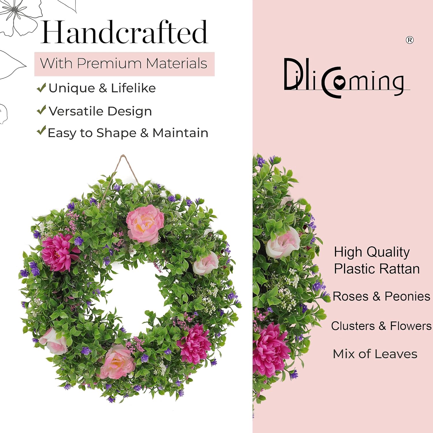 Summer Wreaths for Front Door - 18 Inch Artificial Greenery Wreath