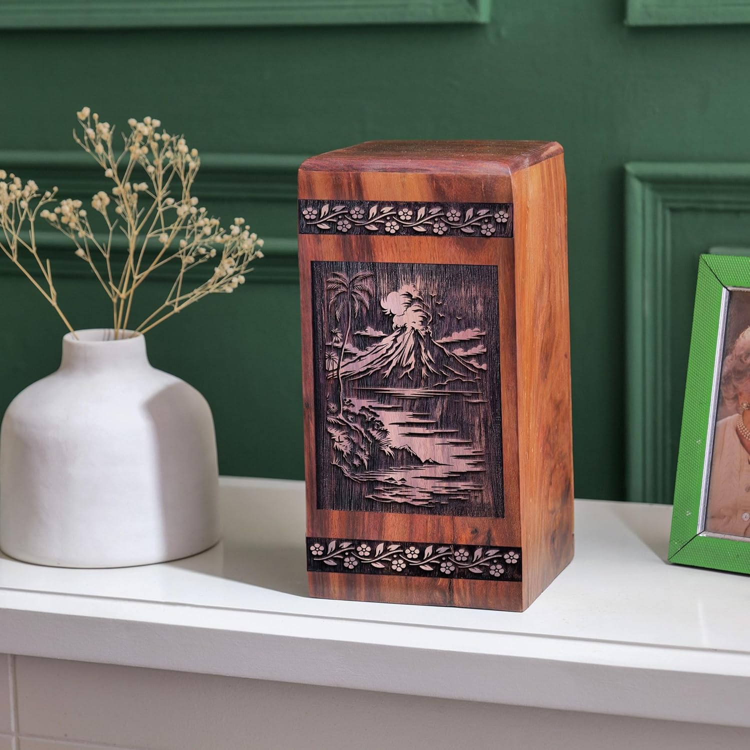 Volcano Eruption Wooden Urn for Adult Ashes