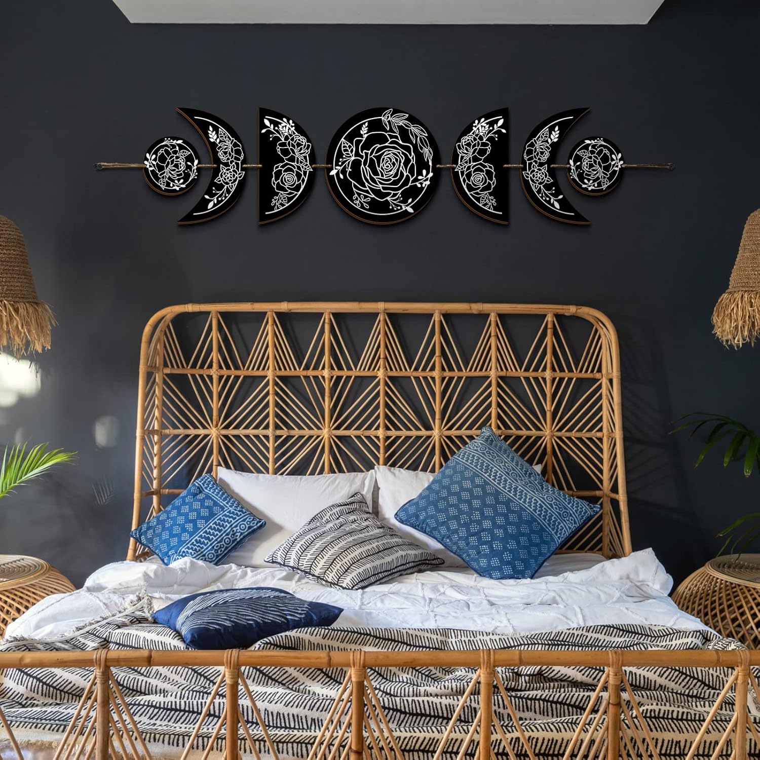 BBTO Boho Wall Art Moon Phases Decor Wooden Witchy Sign