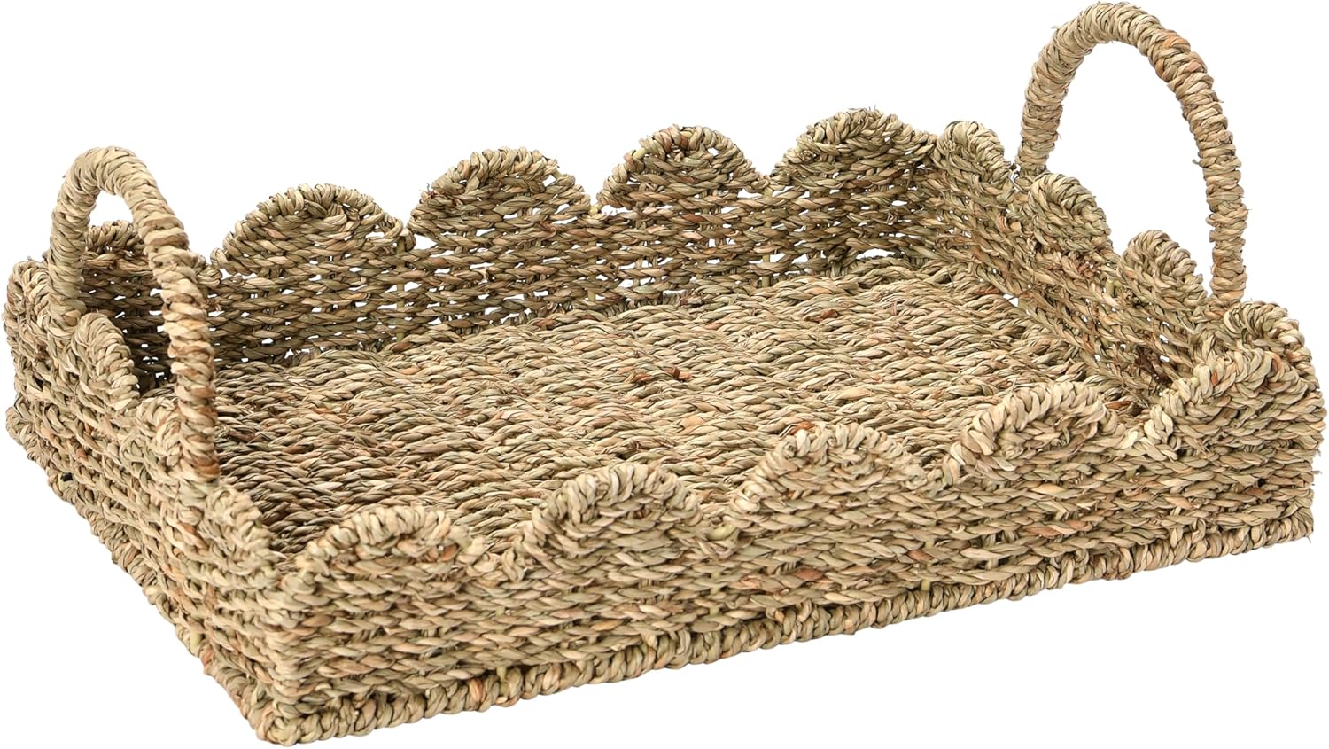 Household Essentials Handwoven Tray with Handles and Scalloped Edge