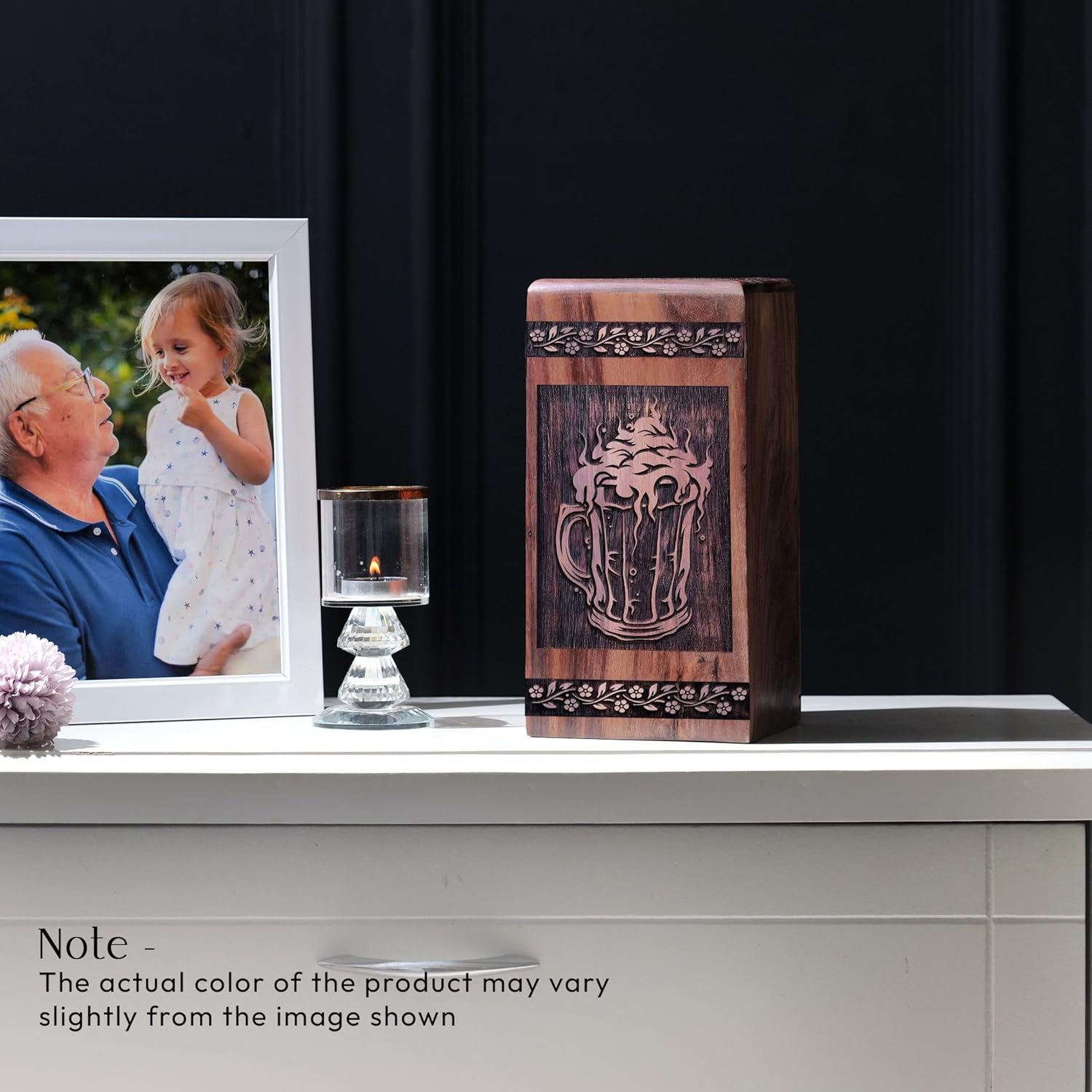Large Wooden Cremation Urn - 1125 Inch Black Ashes Memorial Urn