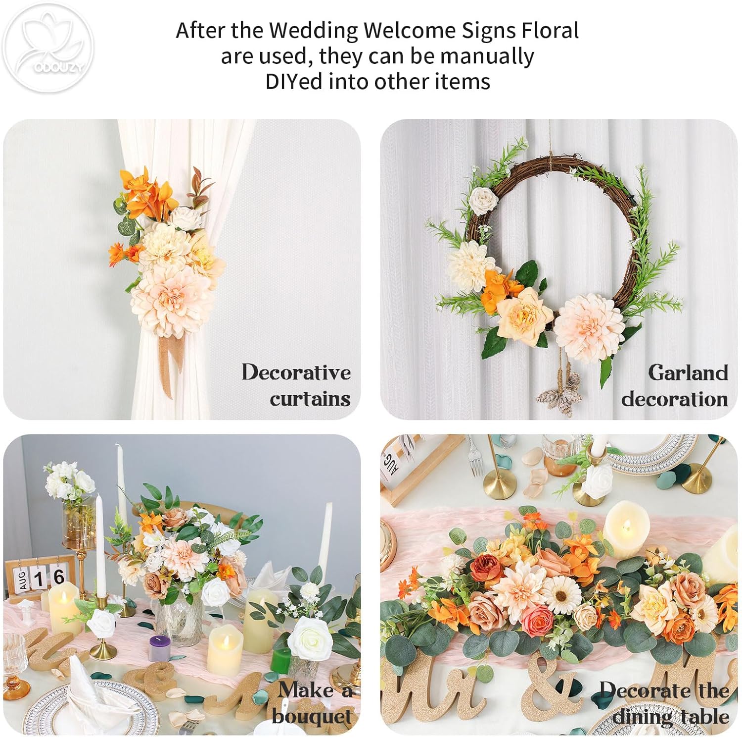 Artificial Wedding Arch Flowers Set of 2 Orange