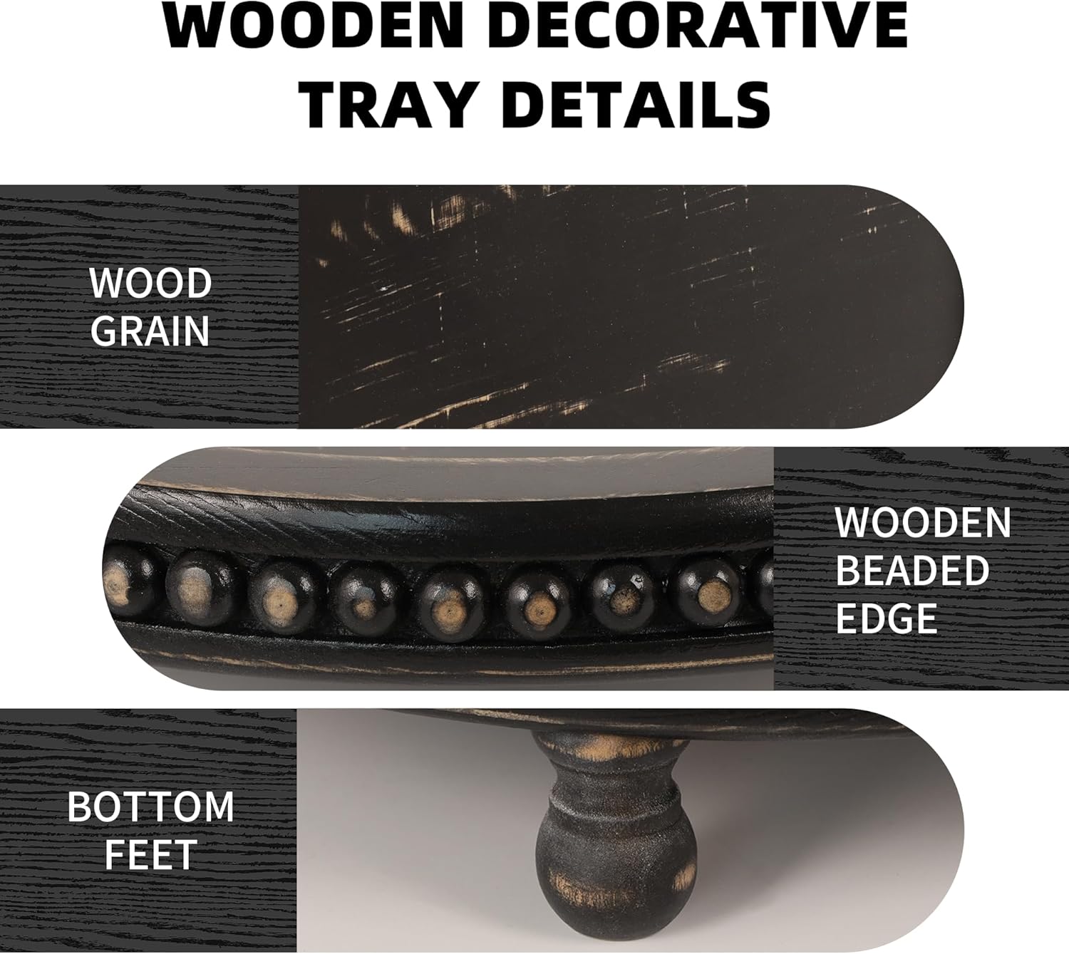Wooden Tray for Home Decor Black Round Beaded
