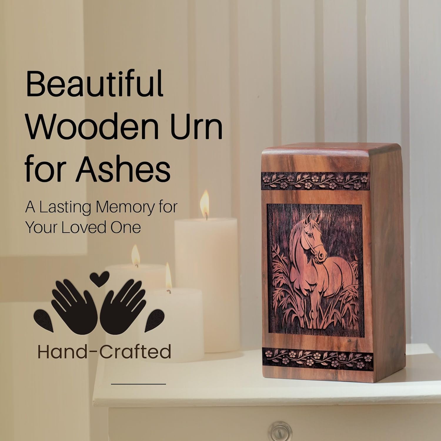 KARYLIZ Horse Miniature Wooden Urn for Ashes - 8 Inch