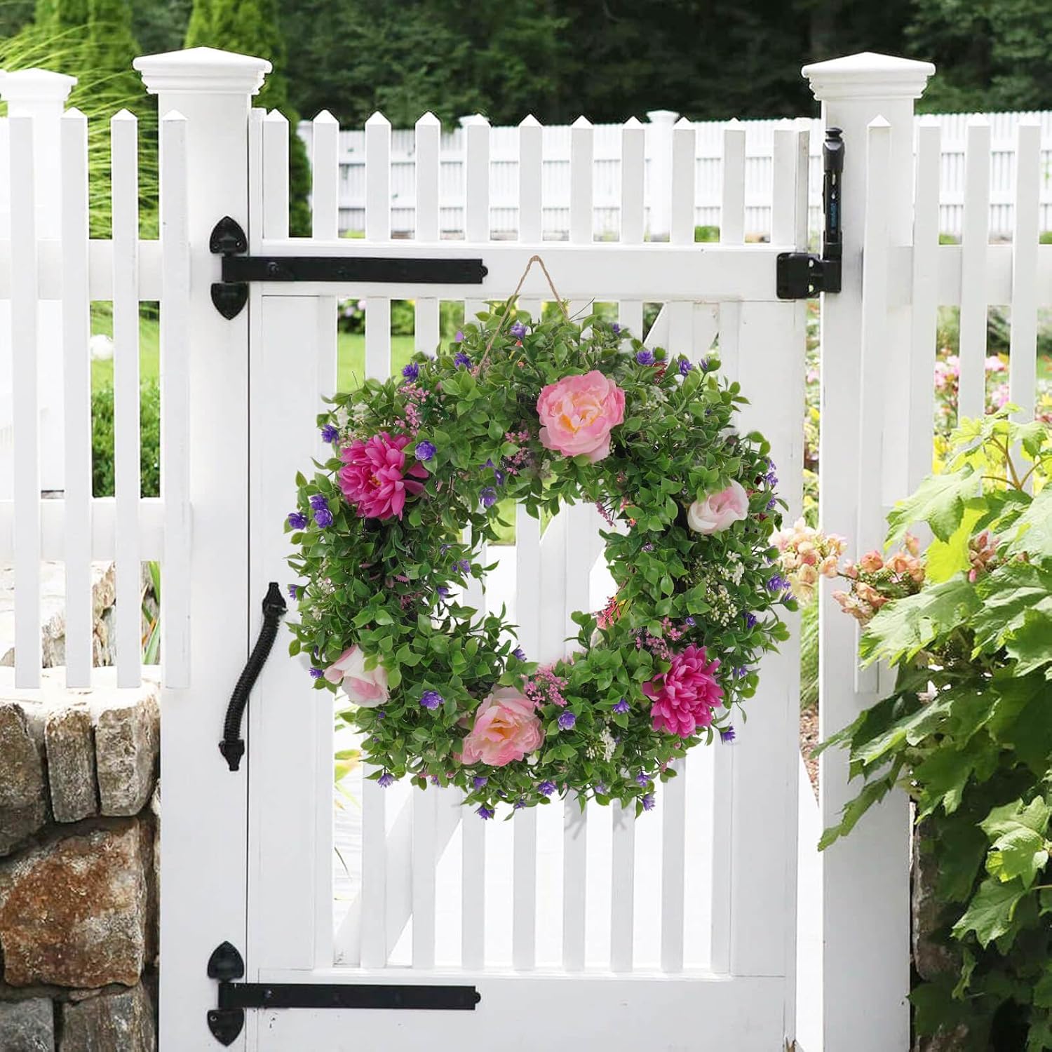 Summer Wreaths for Front Door - 18 Inch Artificial Greenery Wreath