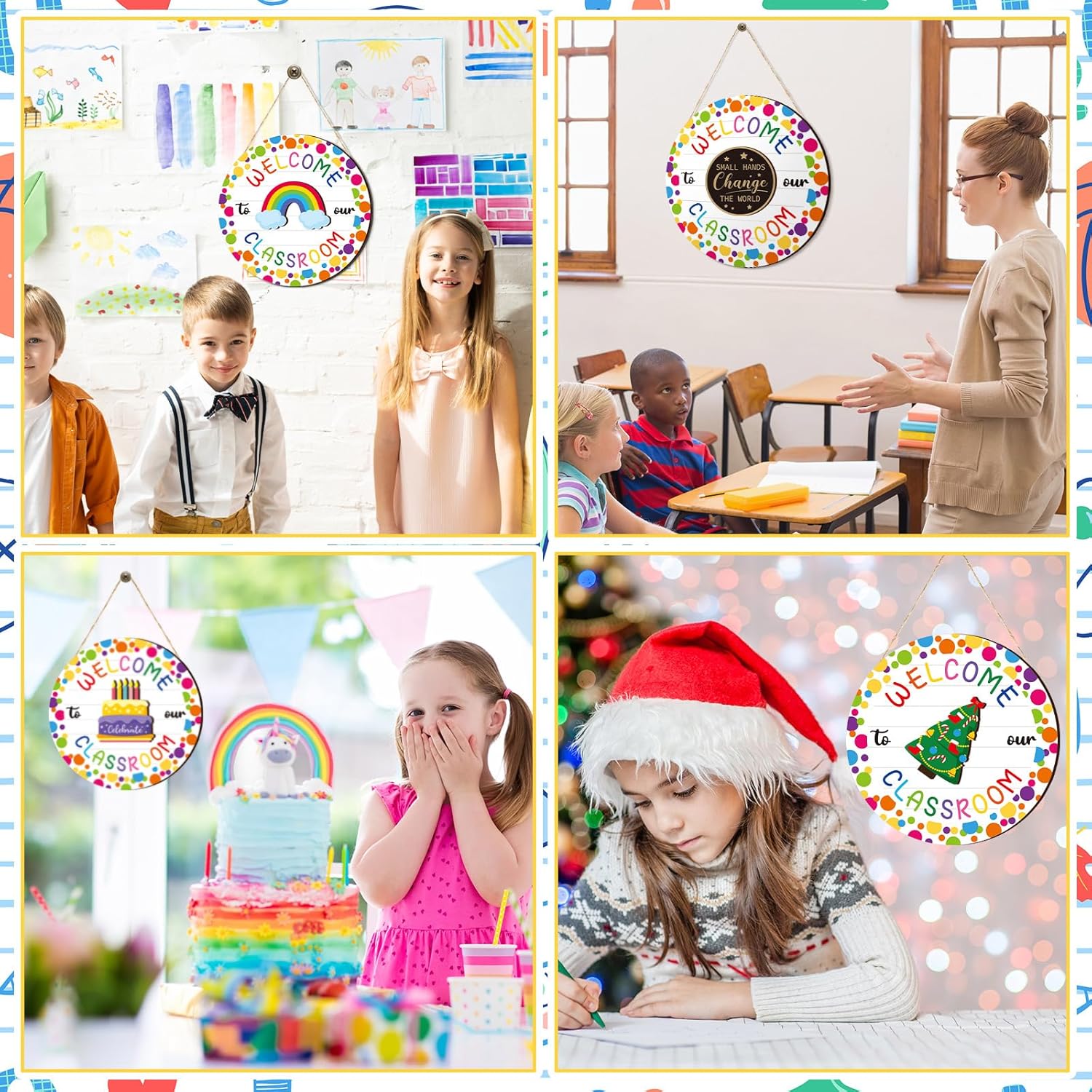 Ctosree Classroom Welcome Sign 12x12 Inches Decorative Door Hanger