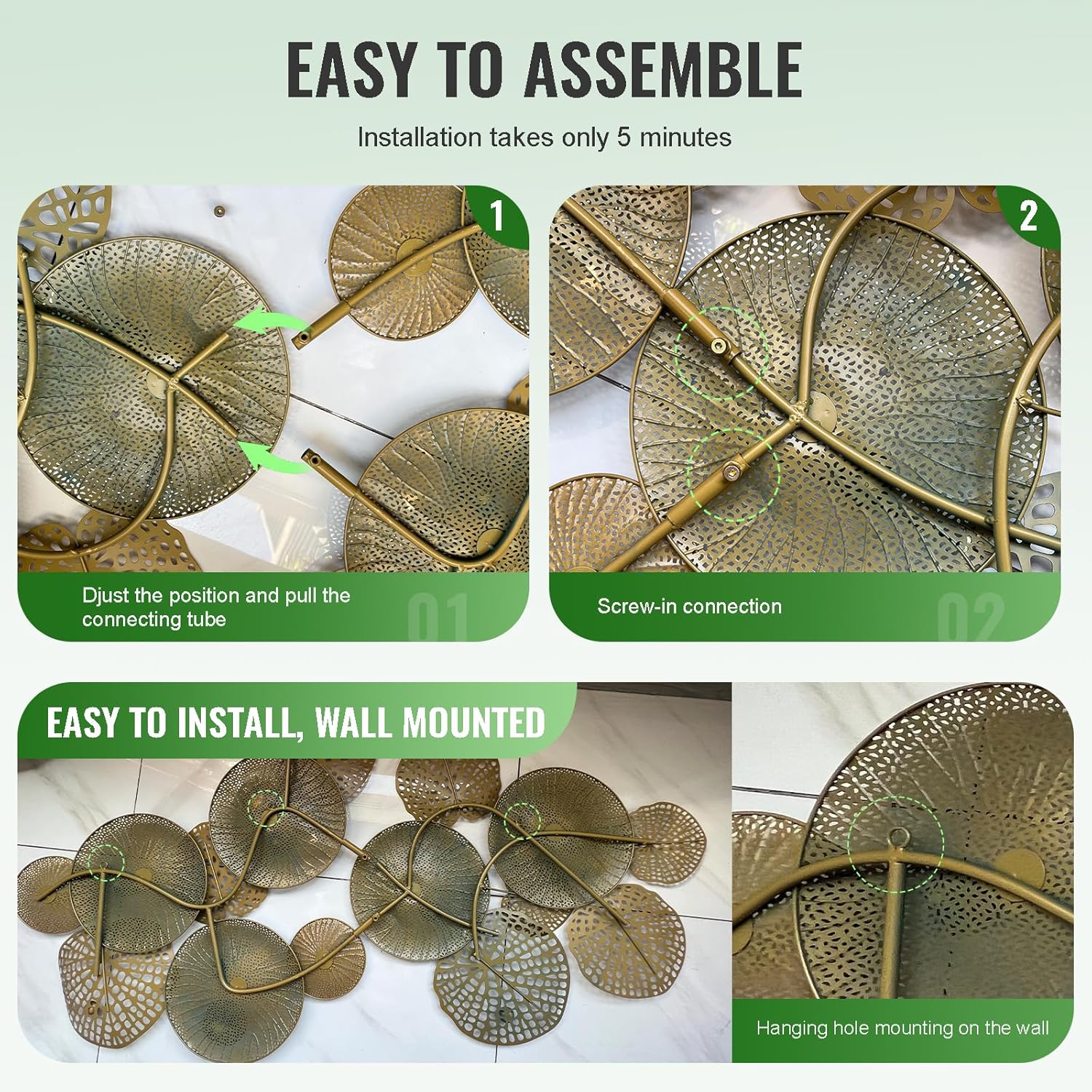 Large Metal Wall Decor 3D Lotus Leaf Sculpture